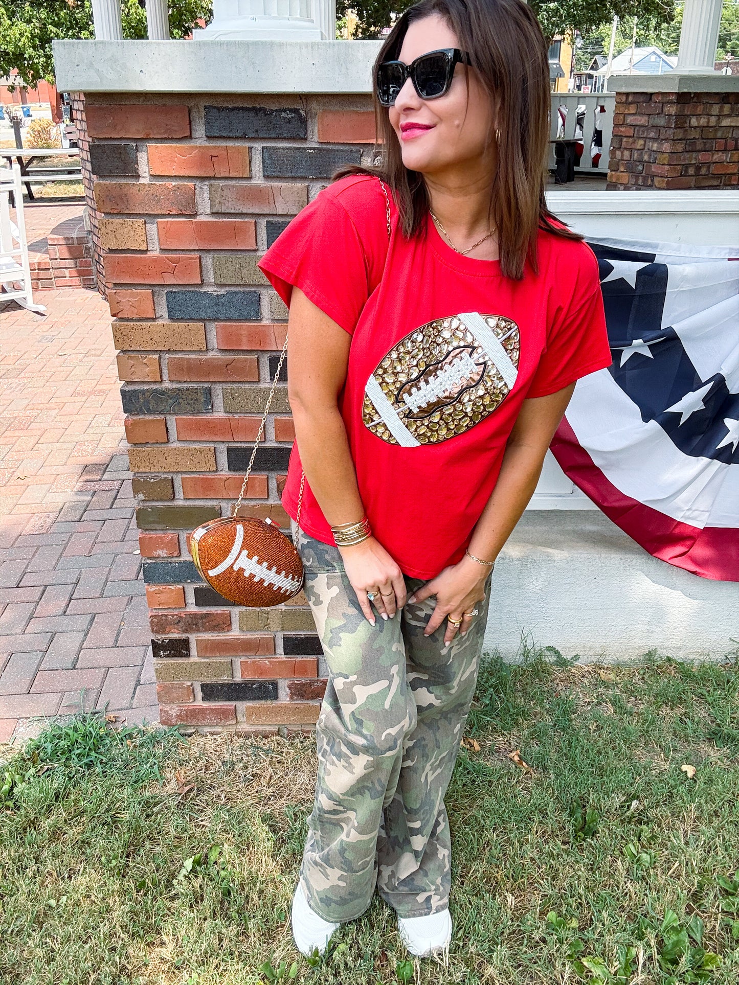 Queen of Sparkles Red Jeweled Football Tee