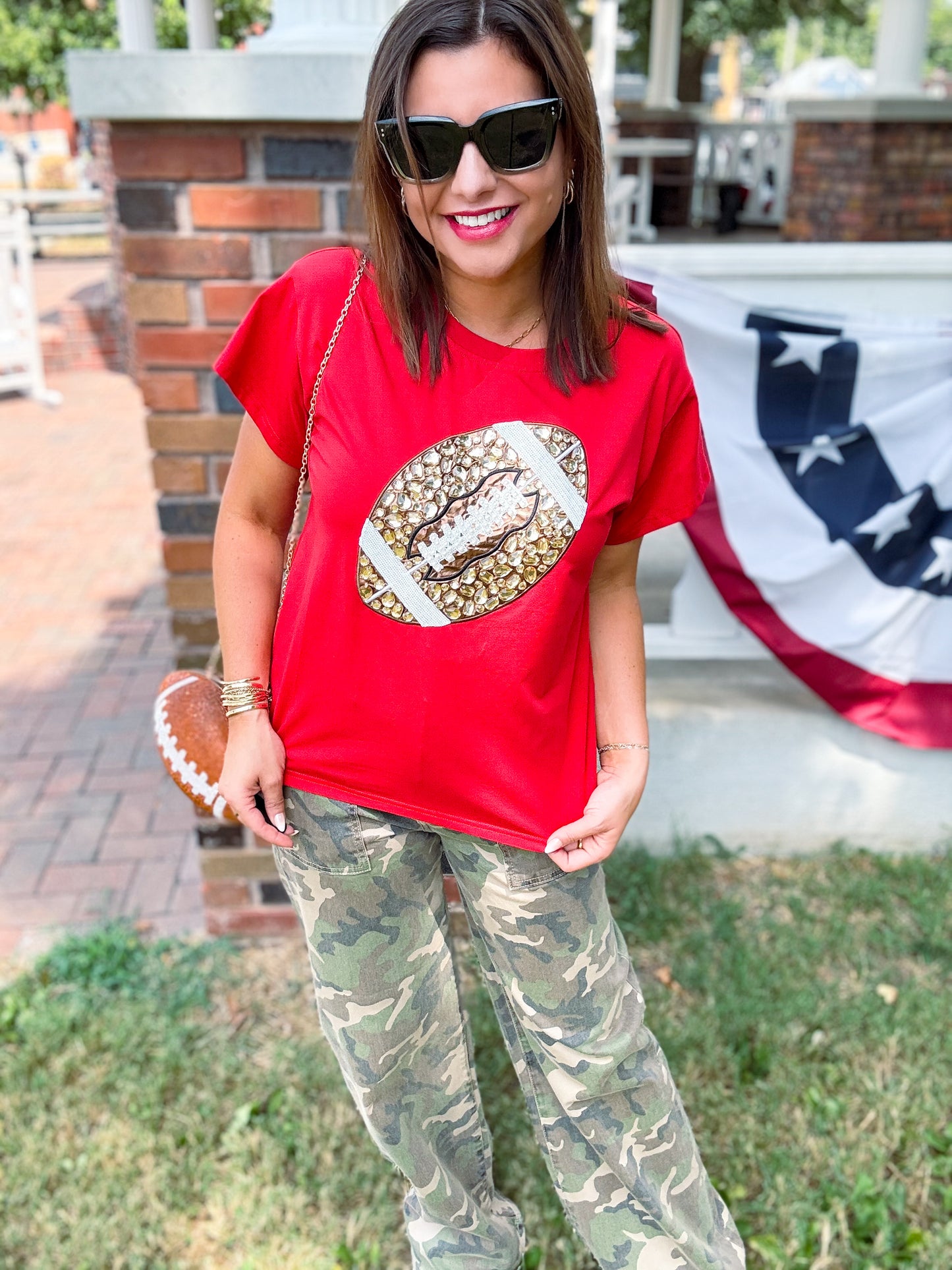 Queen of Sparkles Red Jeweled Football Tee