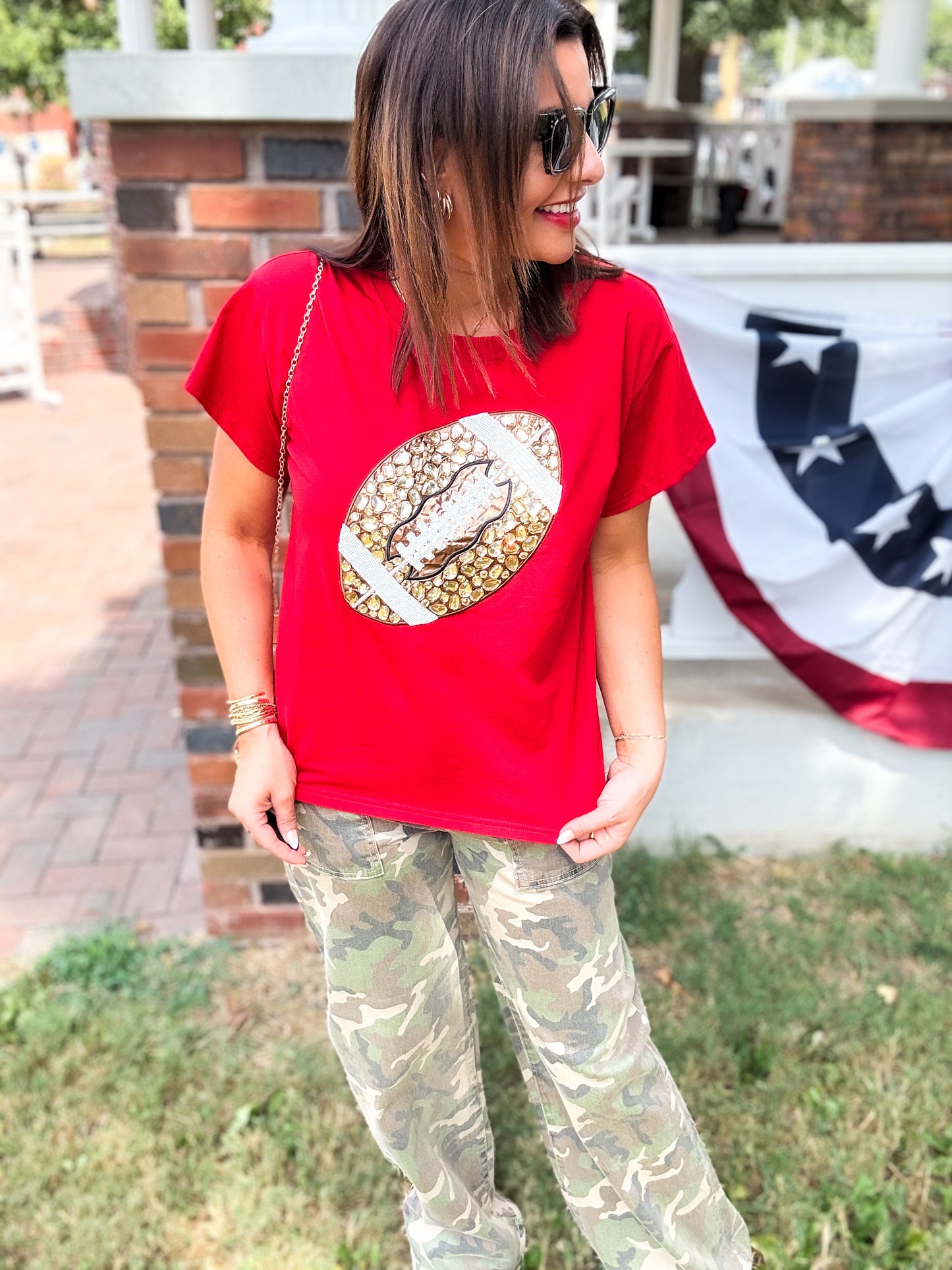 Queen of Sparkles Red Jeweled Football Tee