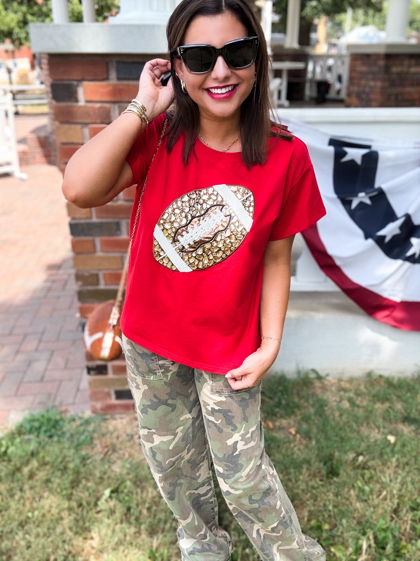 Queen of Sparkles Red Jeweled Football Tee