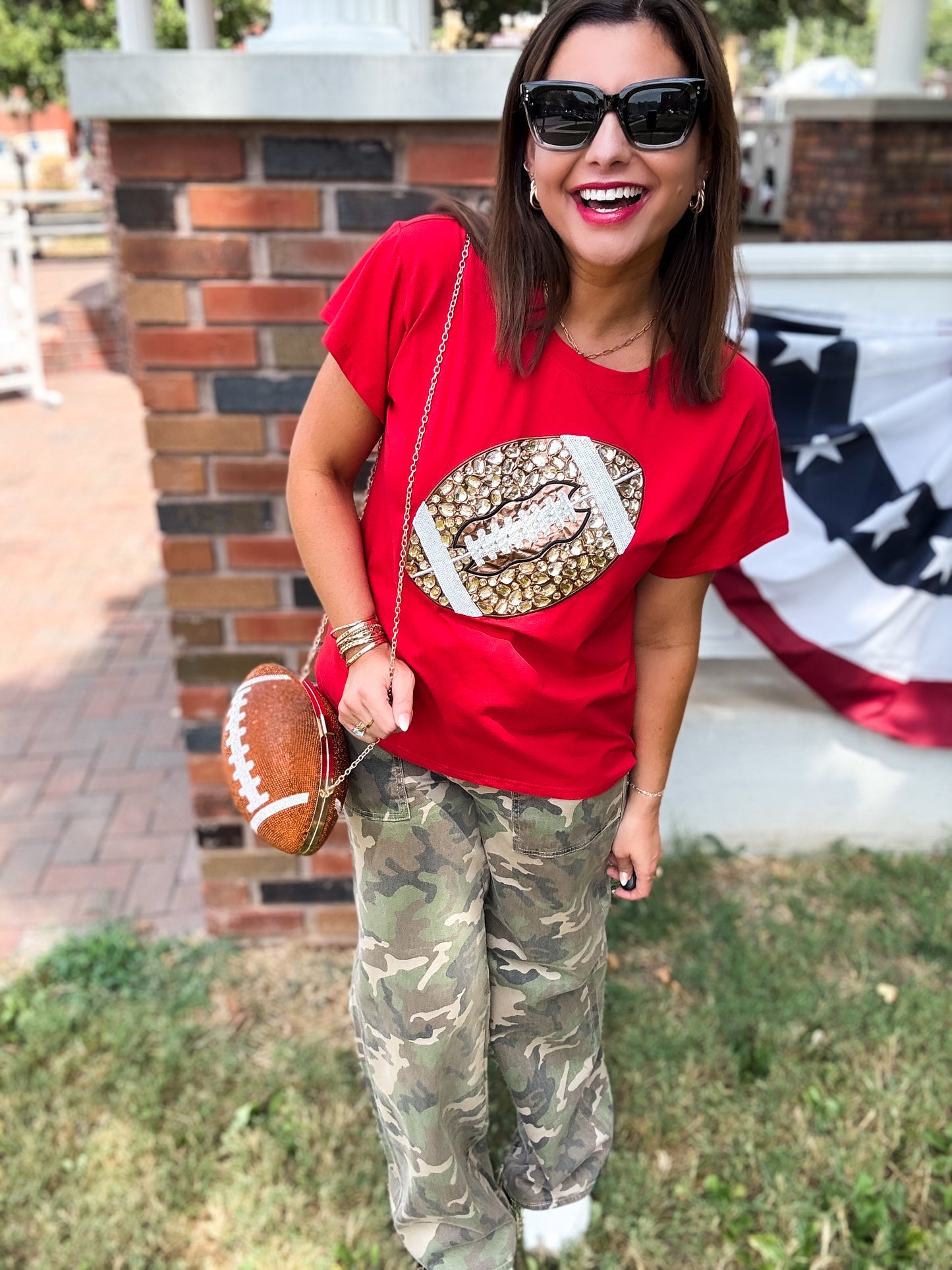 Queen of Sparkles Red Jeweled Football Tee