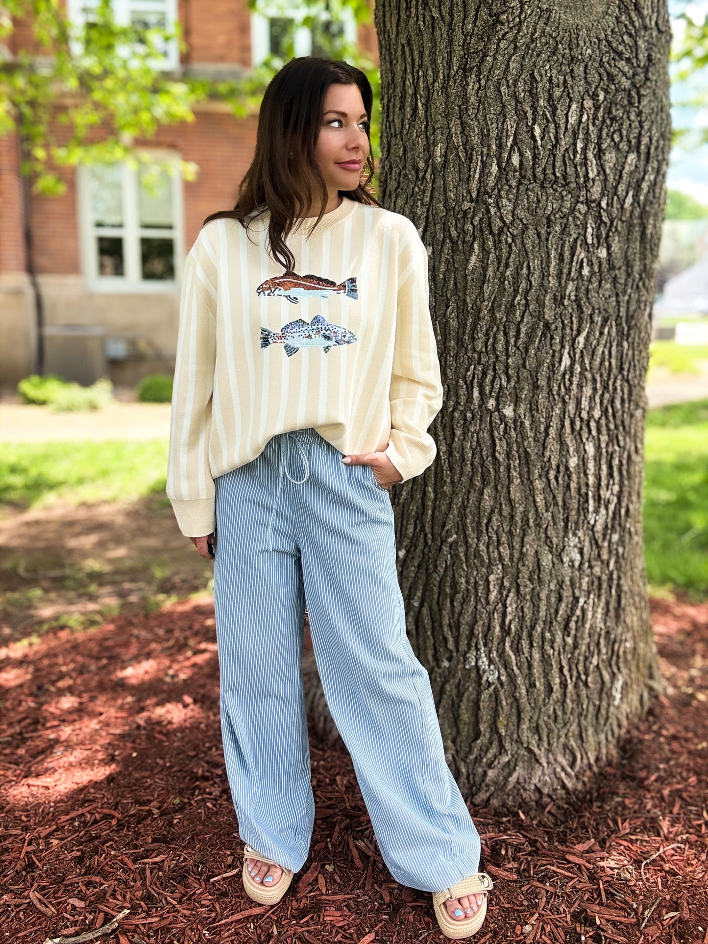 Beige Stripe Trout Sweater