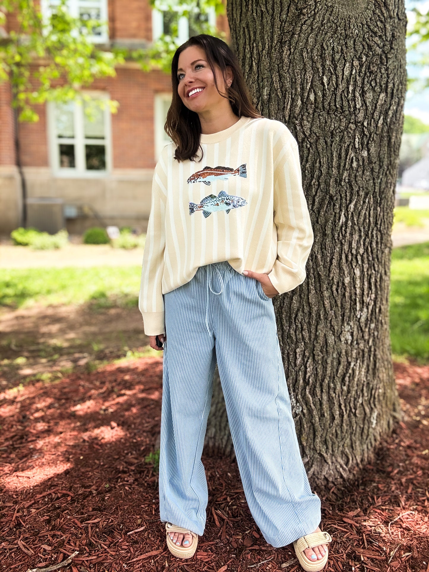 Beige Stripe Trout Sweater