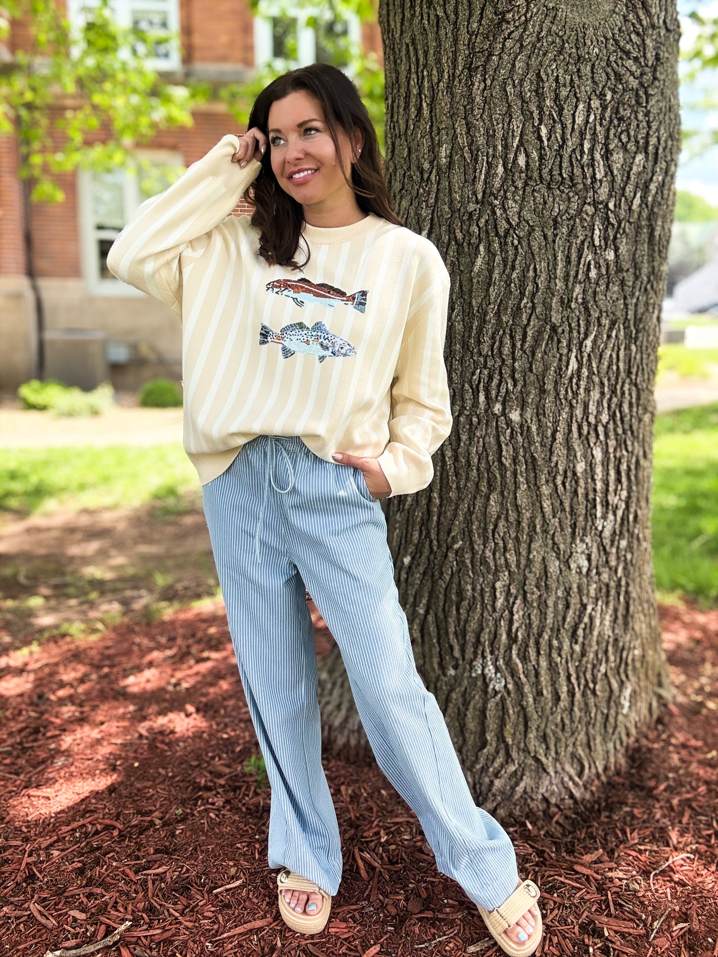 Beige Stripe Trout Sweater