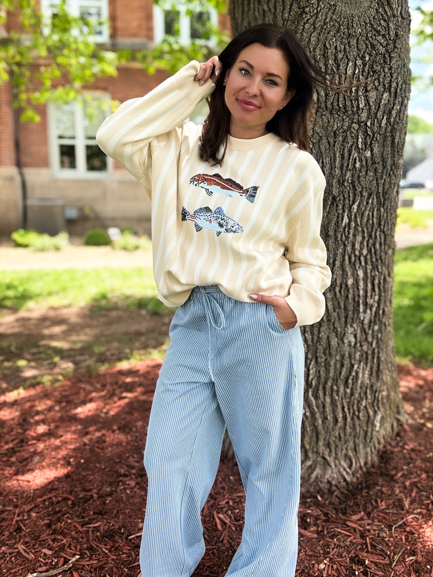 Beige Stripe Trout Sweater