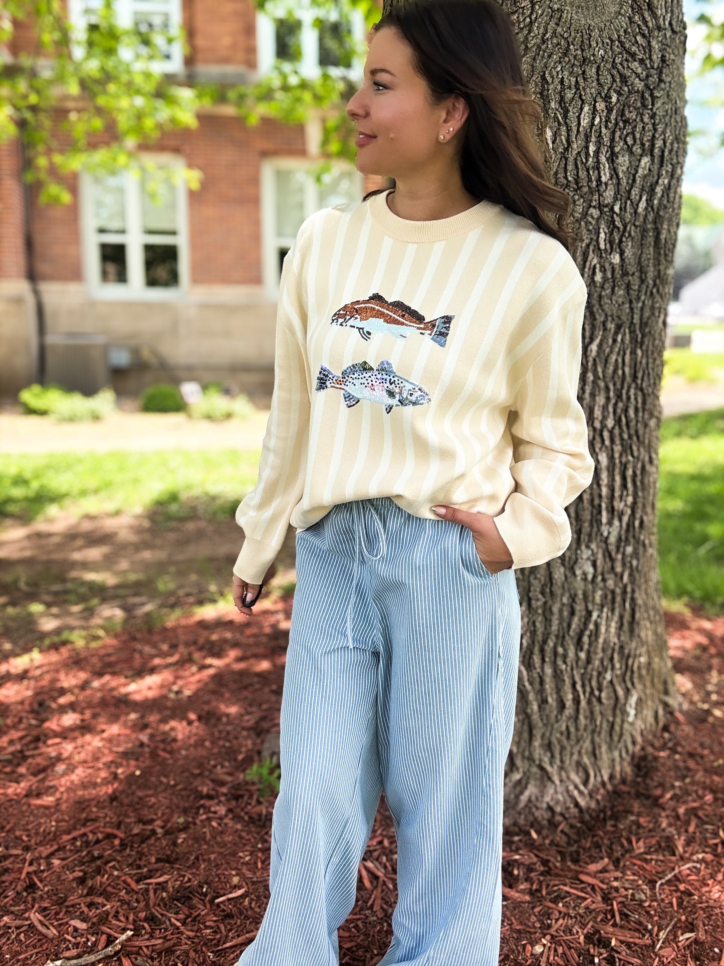 Beige Stripe Trout Sweater