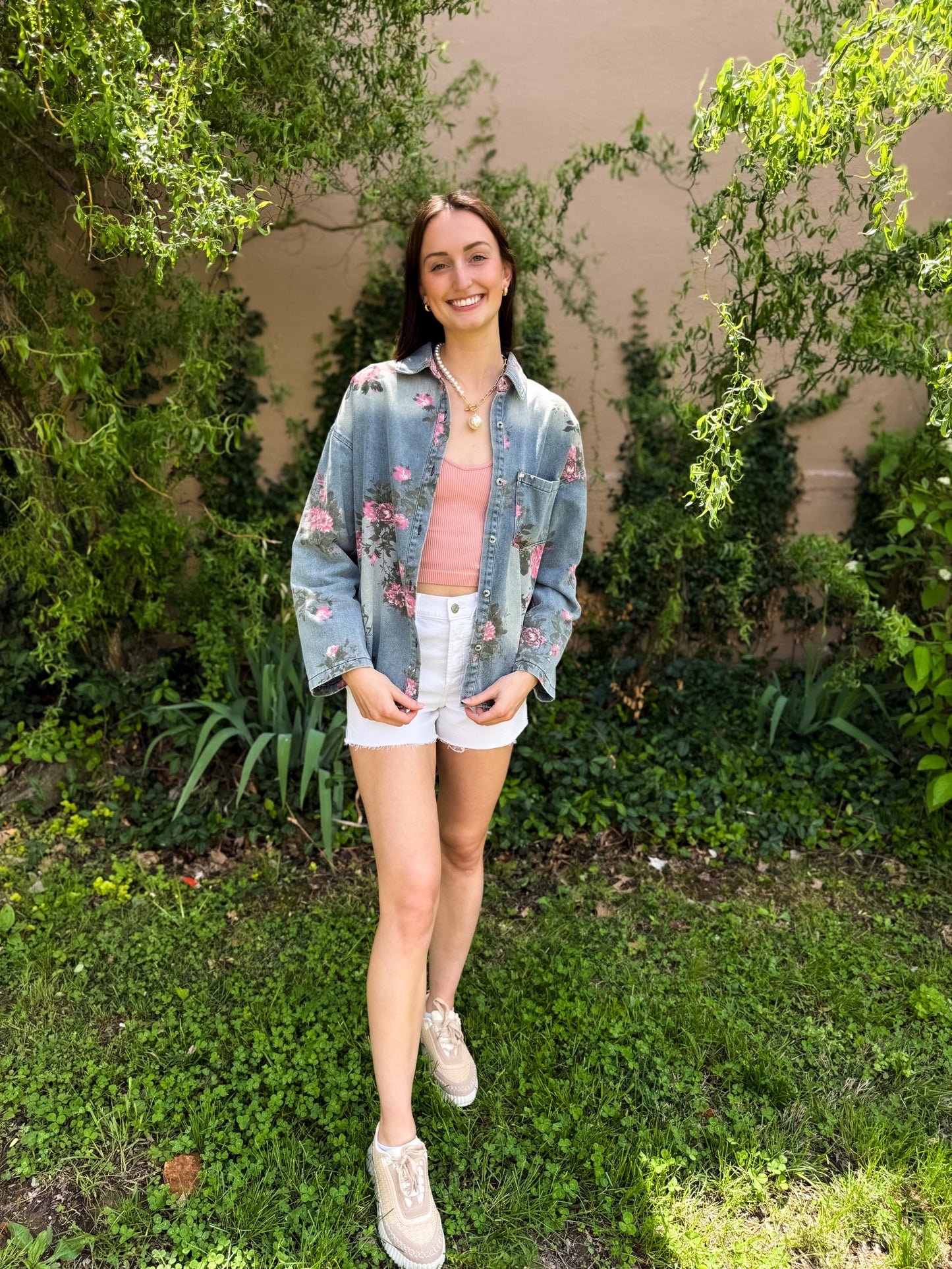 Flower Child Denim Button Up Shirt