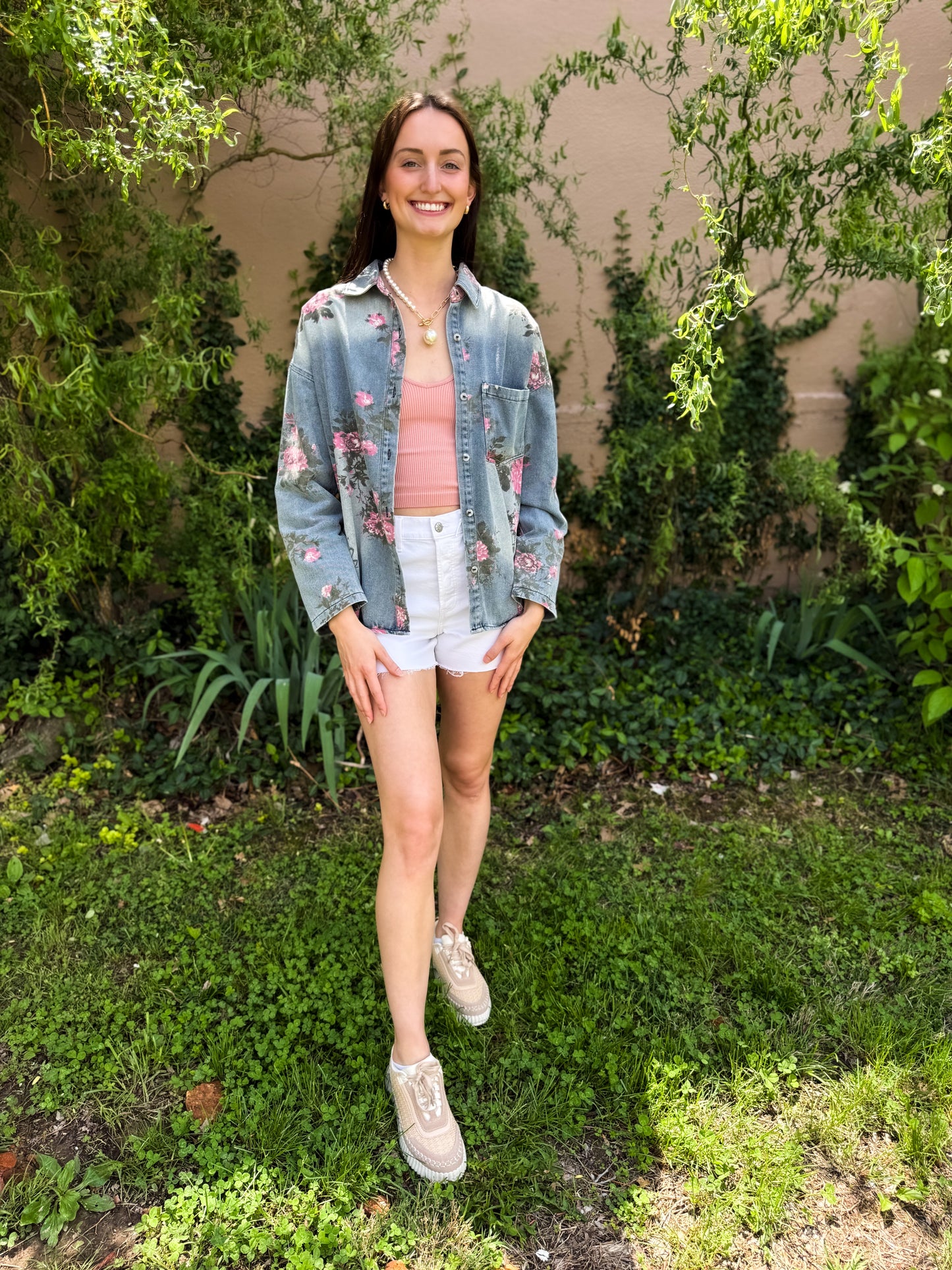 Flower Child Denim Button Up Shirt