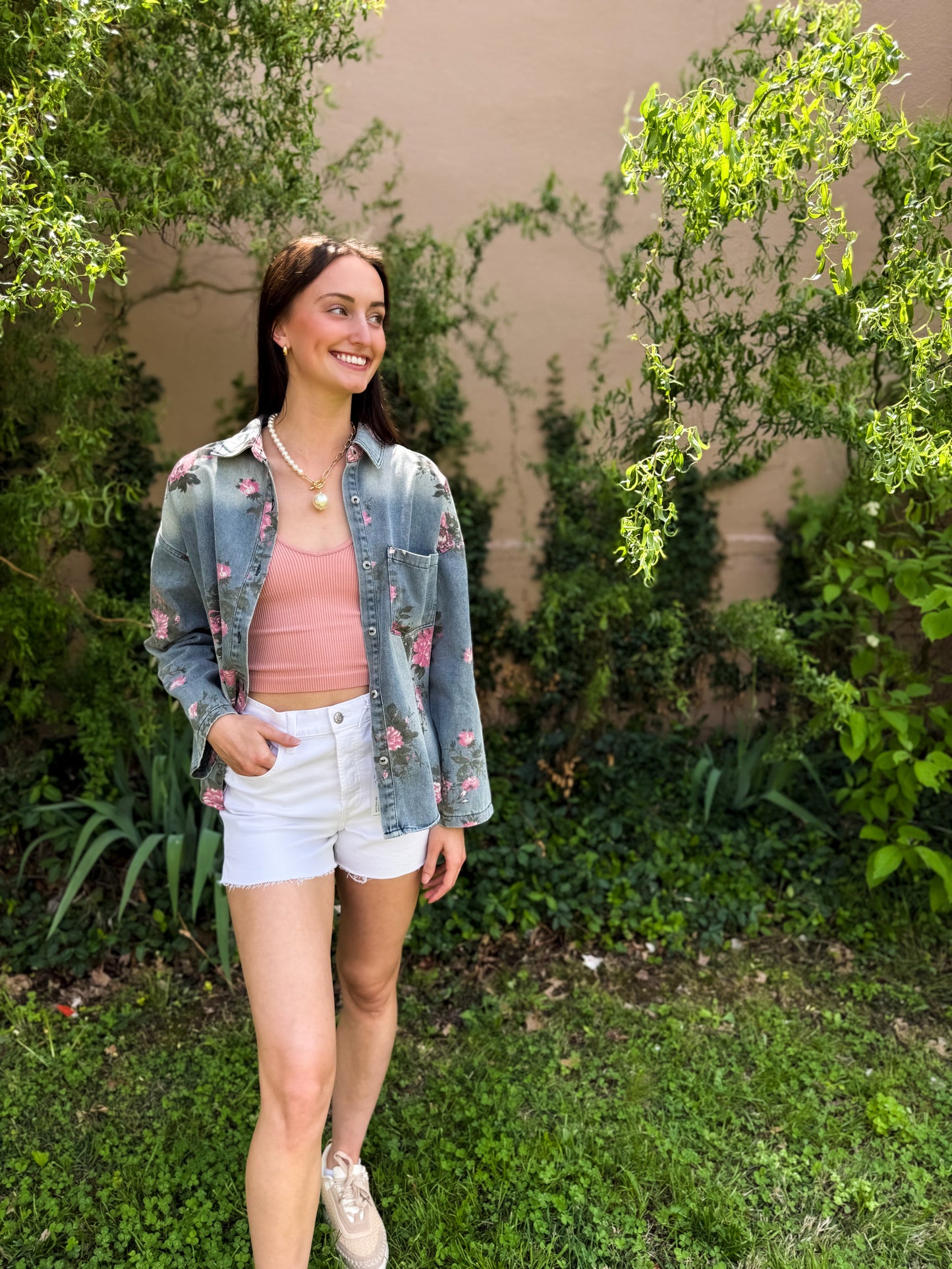 Flower Child Denim Button Up Shirt