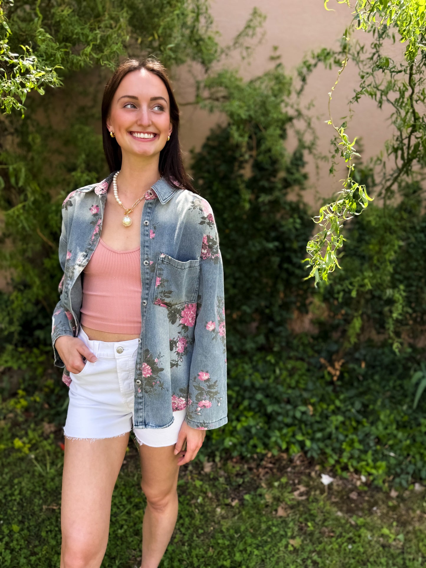 Flower Child Denim Button Up Shirt