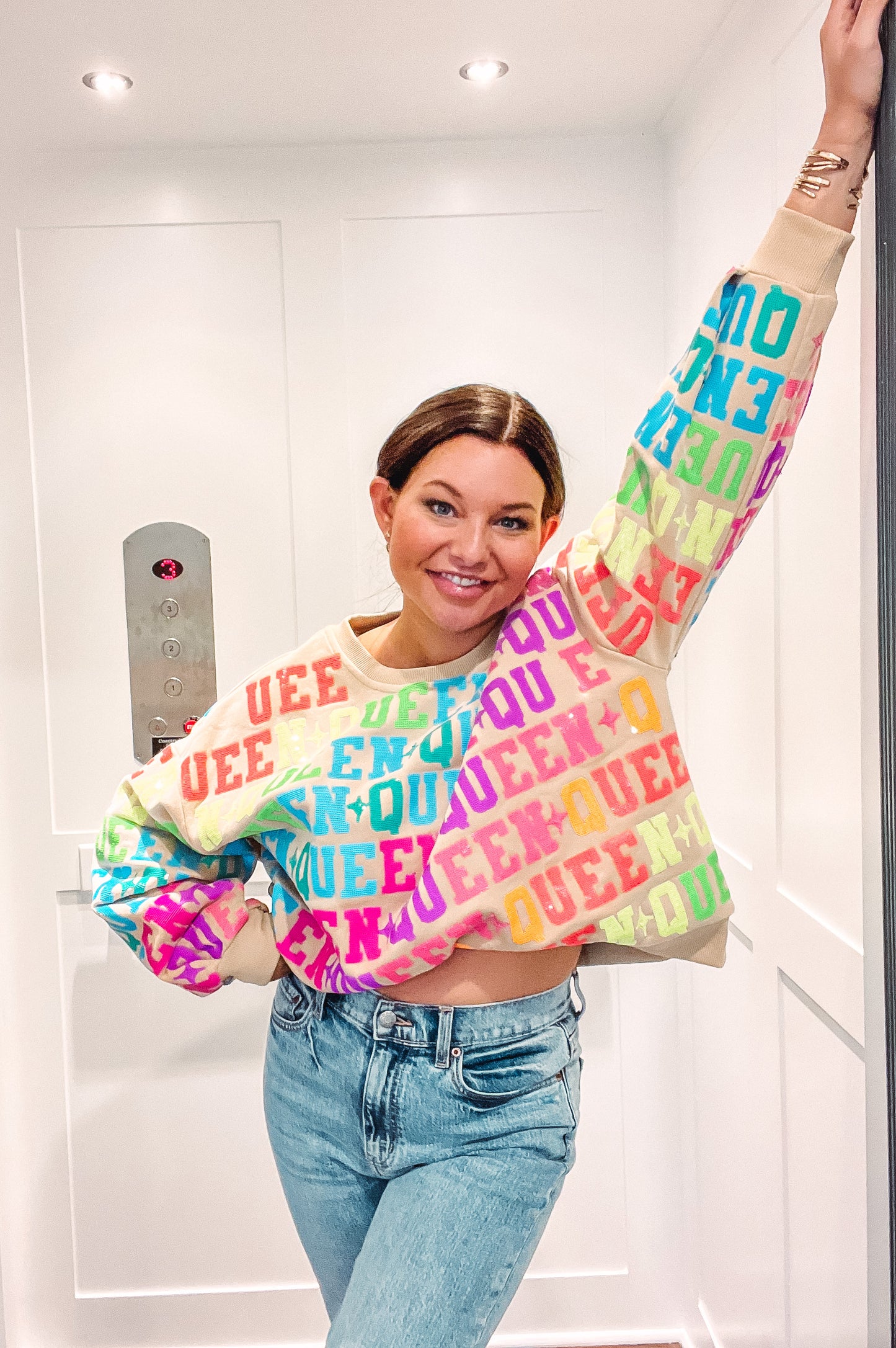 Tan & Neon Queen All Over Sweatshirt