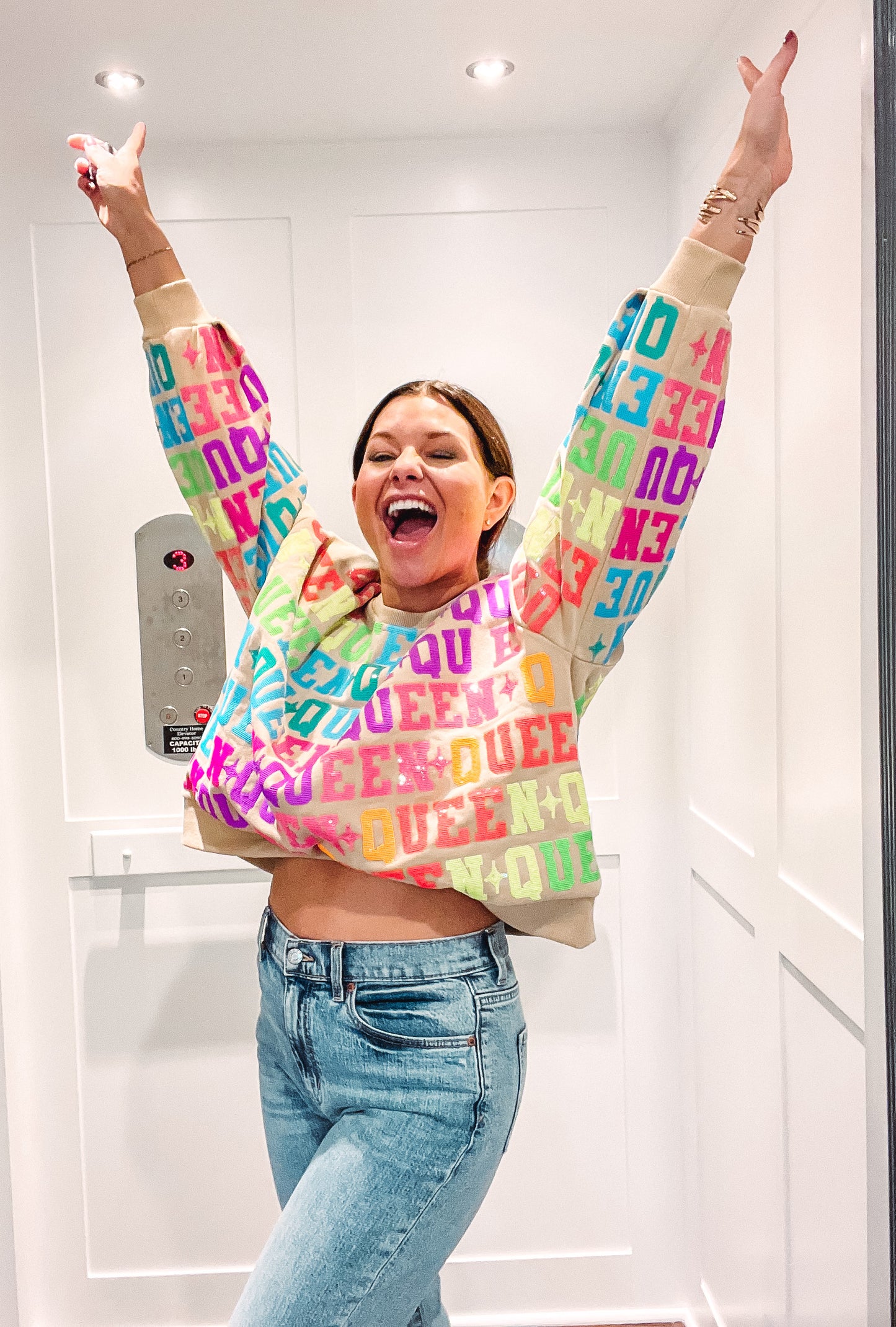 Tan & Neon Queen All Over Sweatshirt