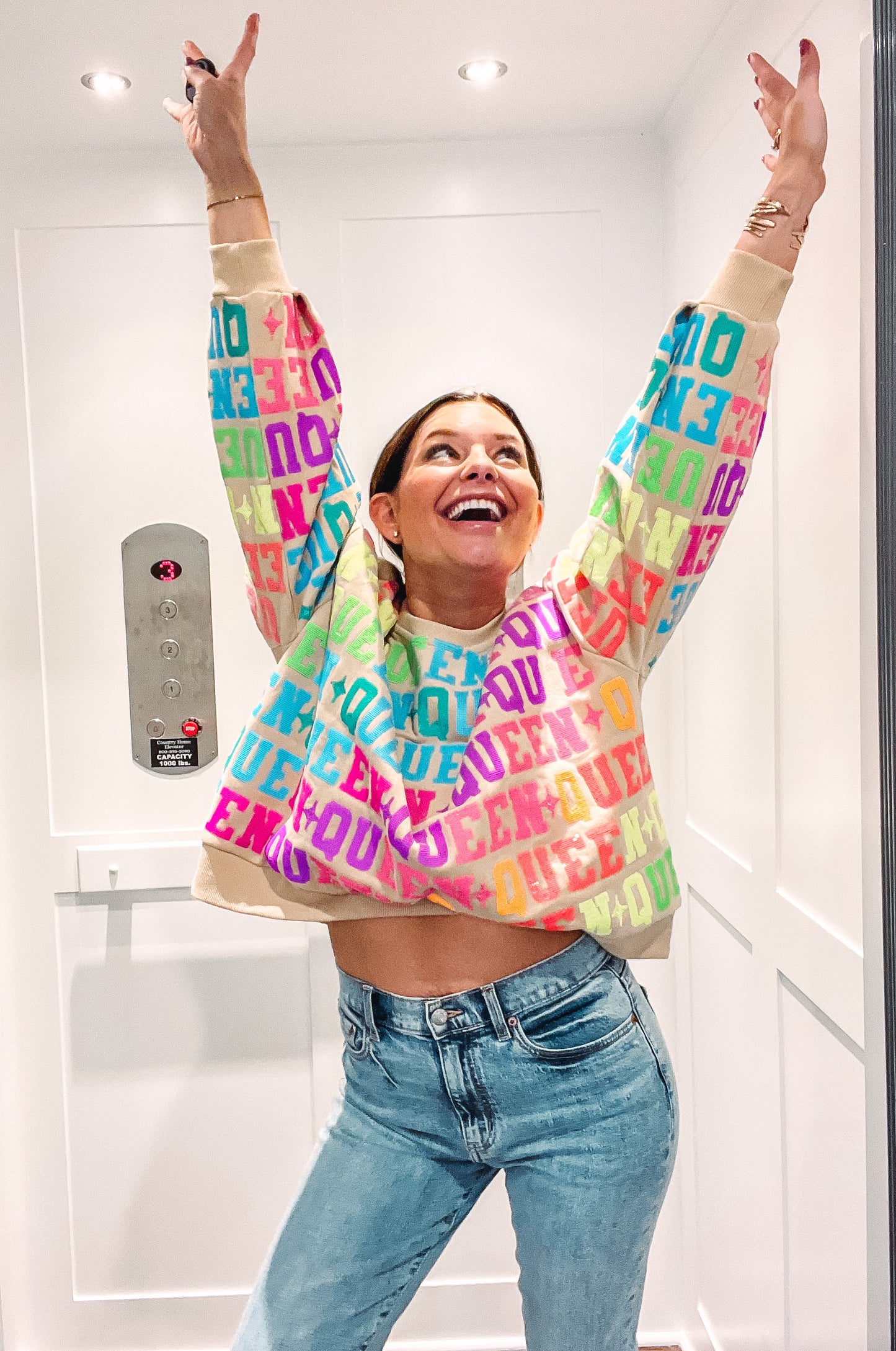 Tan & Neon Queen All Over Sweatshirt