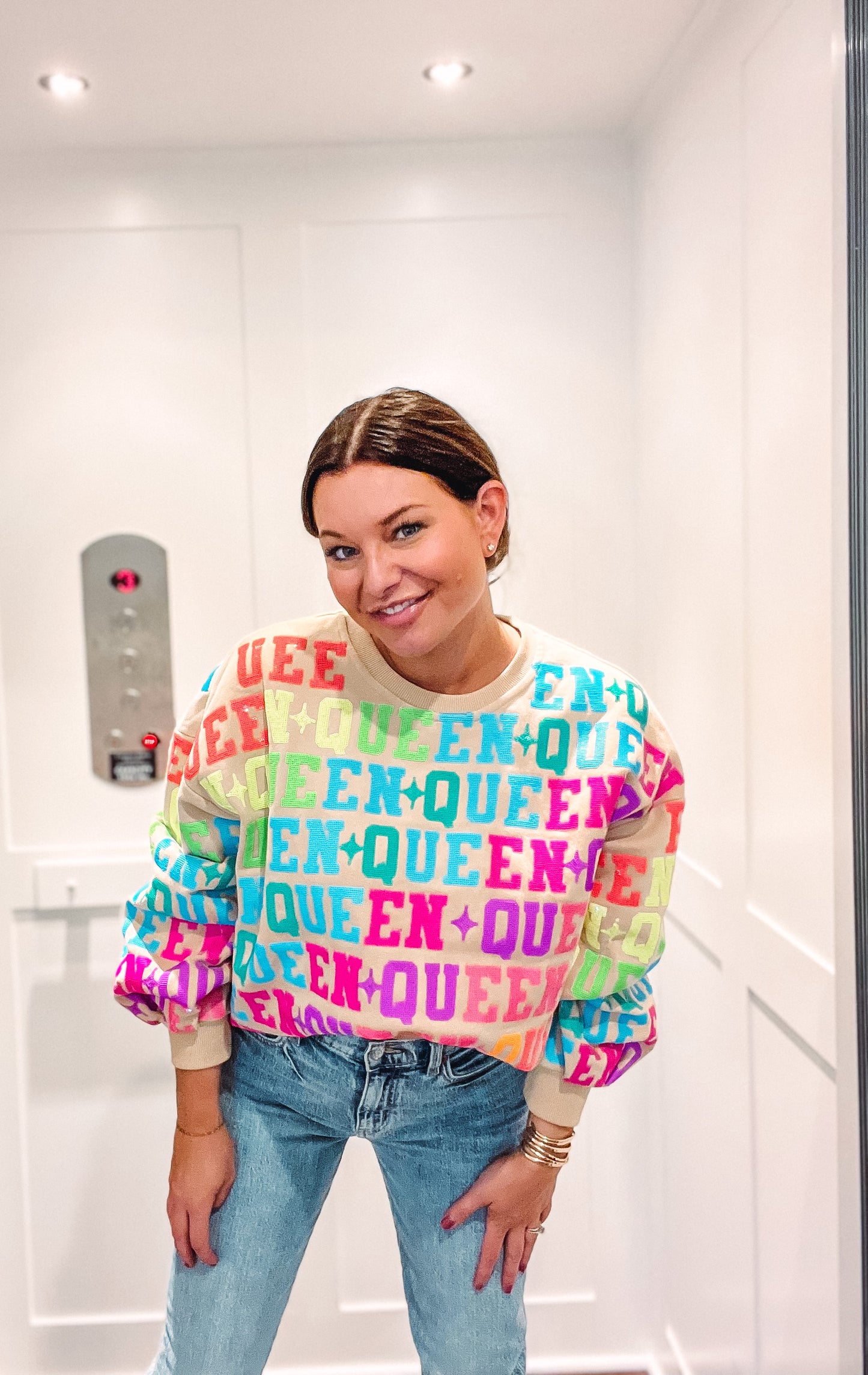 Tan & Neon Queen All Over Sweatshirt