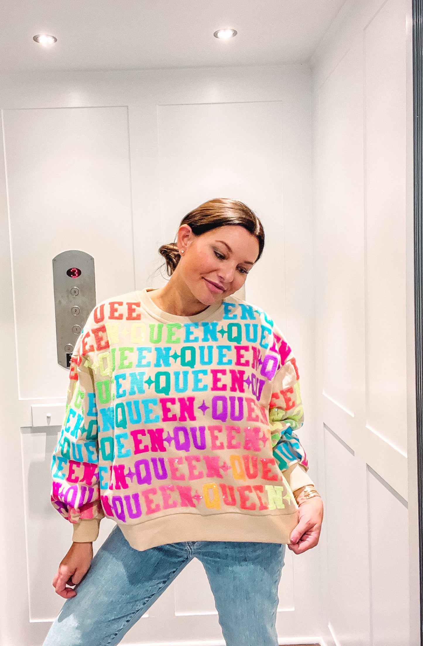 Tan & Neon Queen All Over Sweatshirt