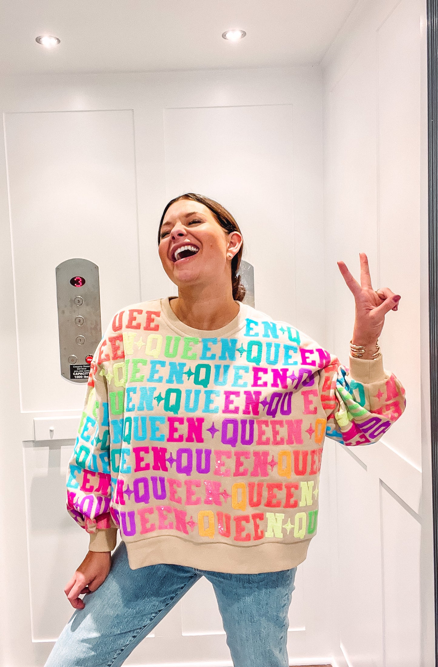 Tan & Neon Queen All Over Sweatshirt