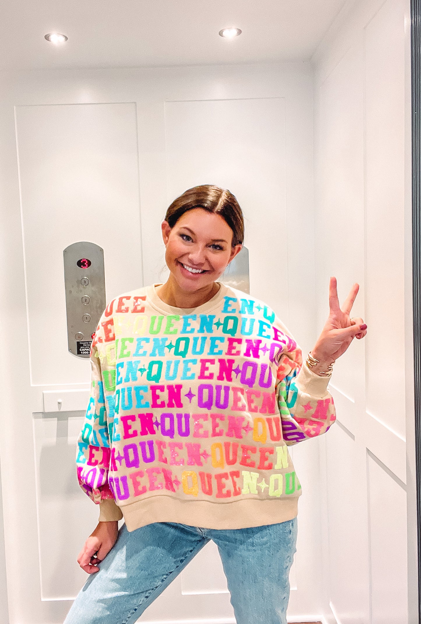 Tan & Neon Queen All Over Sweatshirt