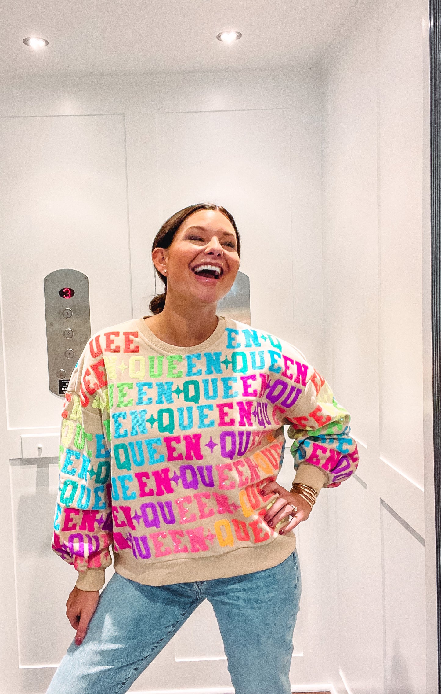 Tan & Neon Queen All Over Sweatshirt