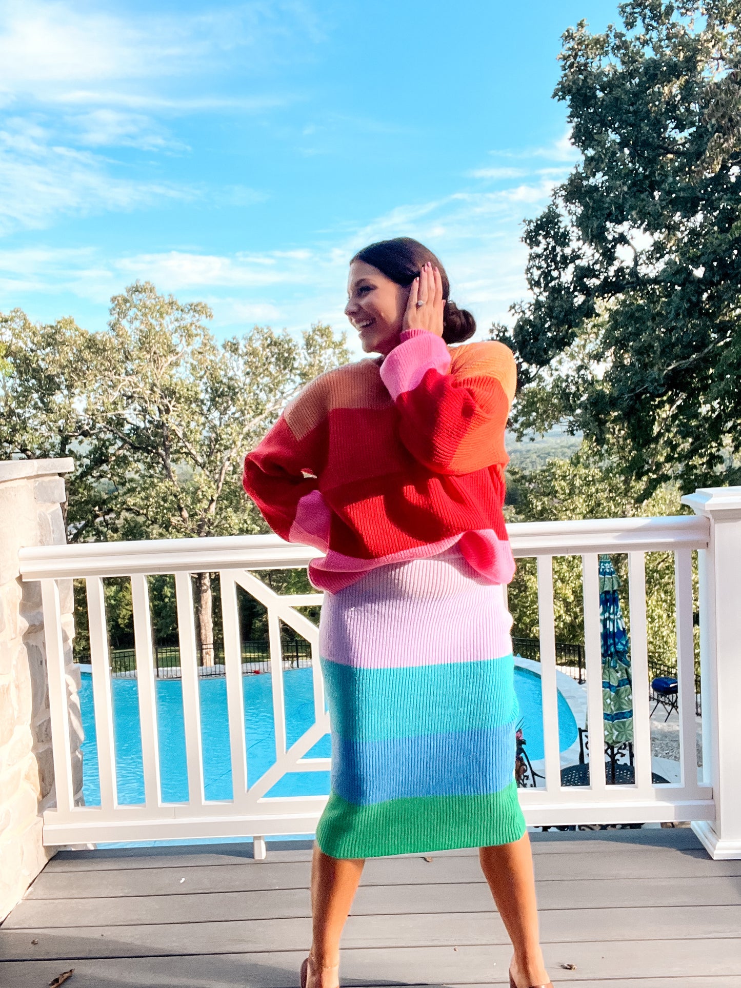 Somewhere Over the Rainbow Knit Midi Skirt
