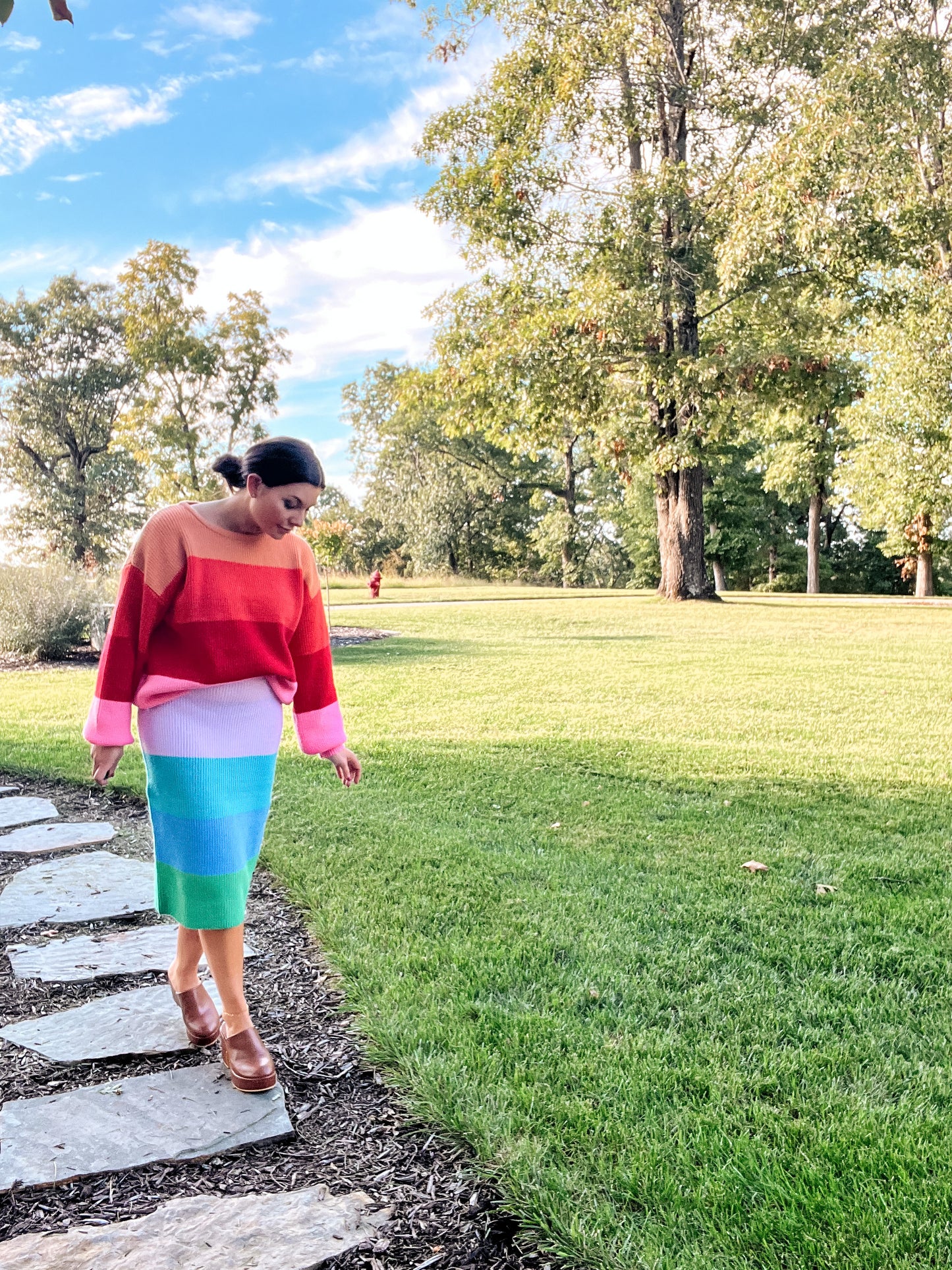 Somewhere Over the Rainbow Knit Midi Skirt