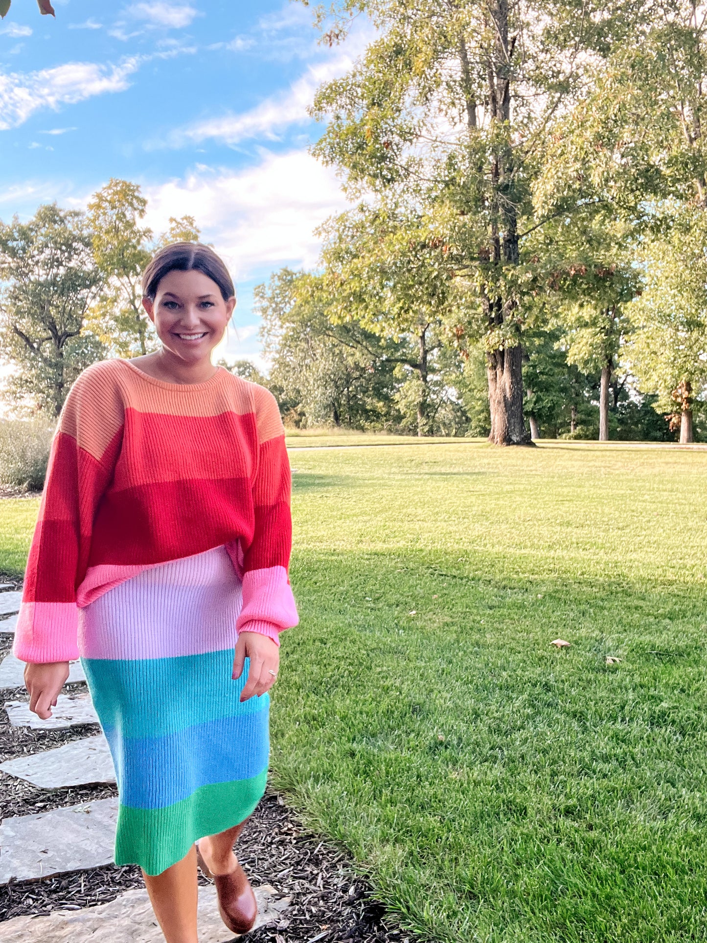 Somewhere Over the Rainbow Knit Midi Skirt