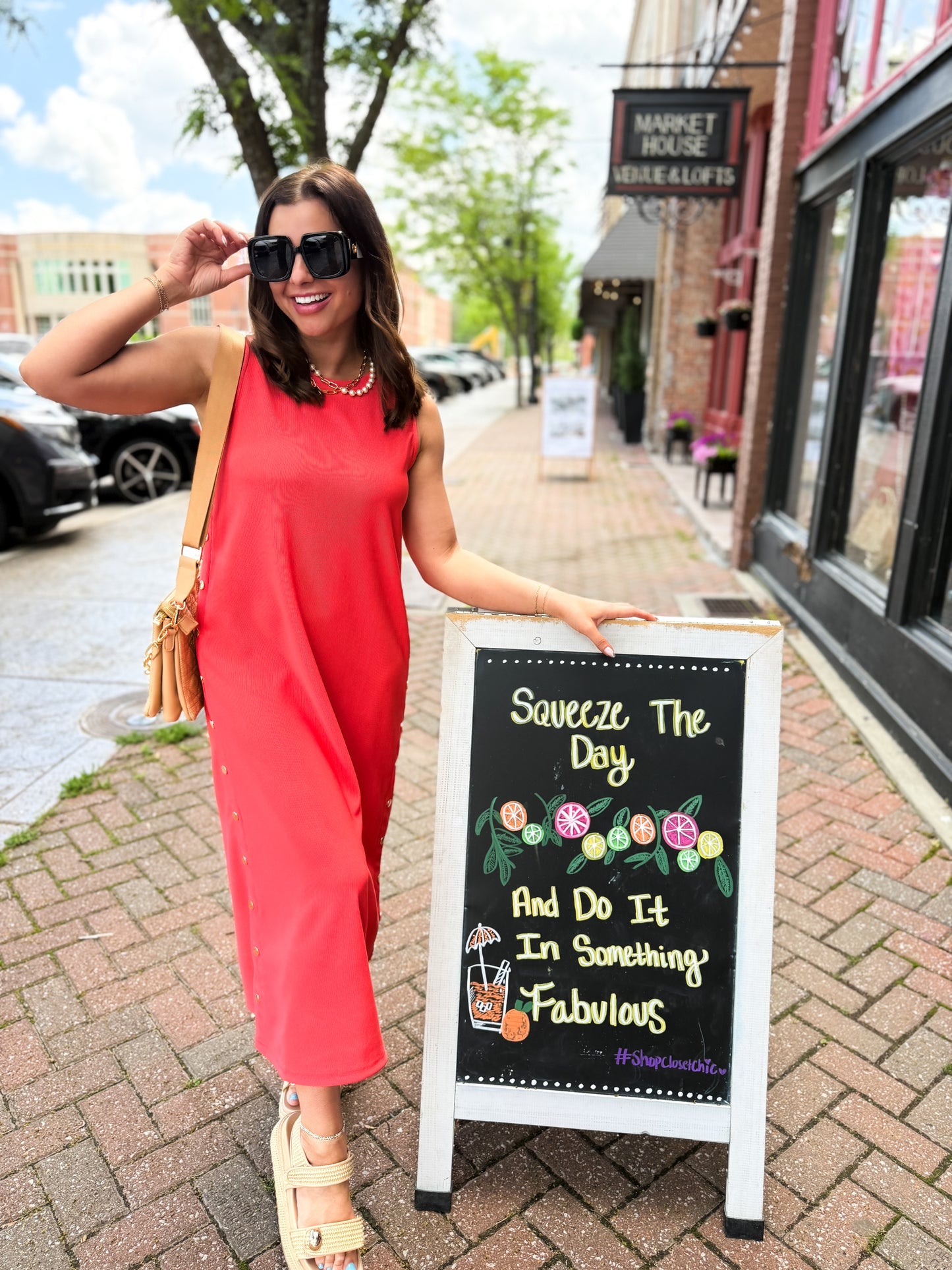 Coral Crush Midi Dress
