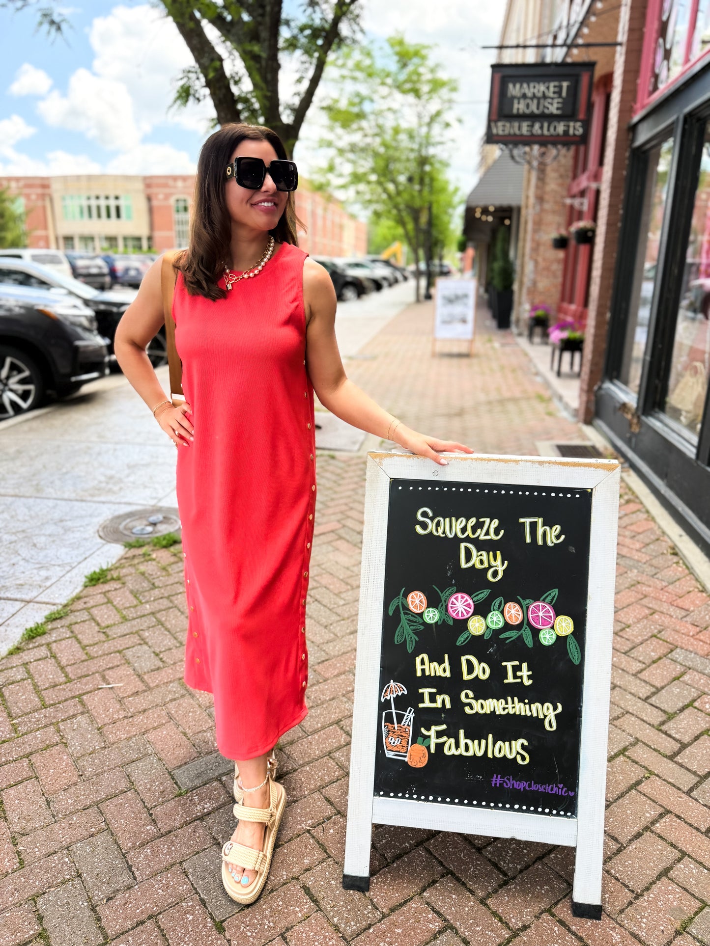 Coral Crush Midi Dress