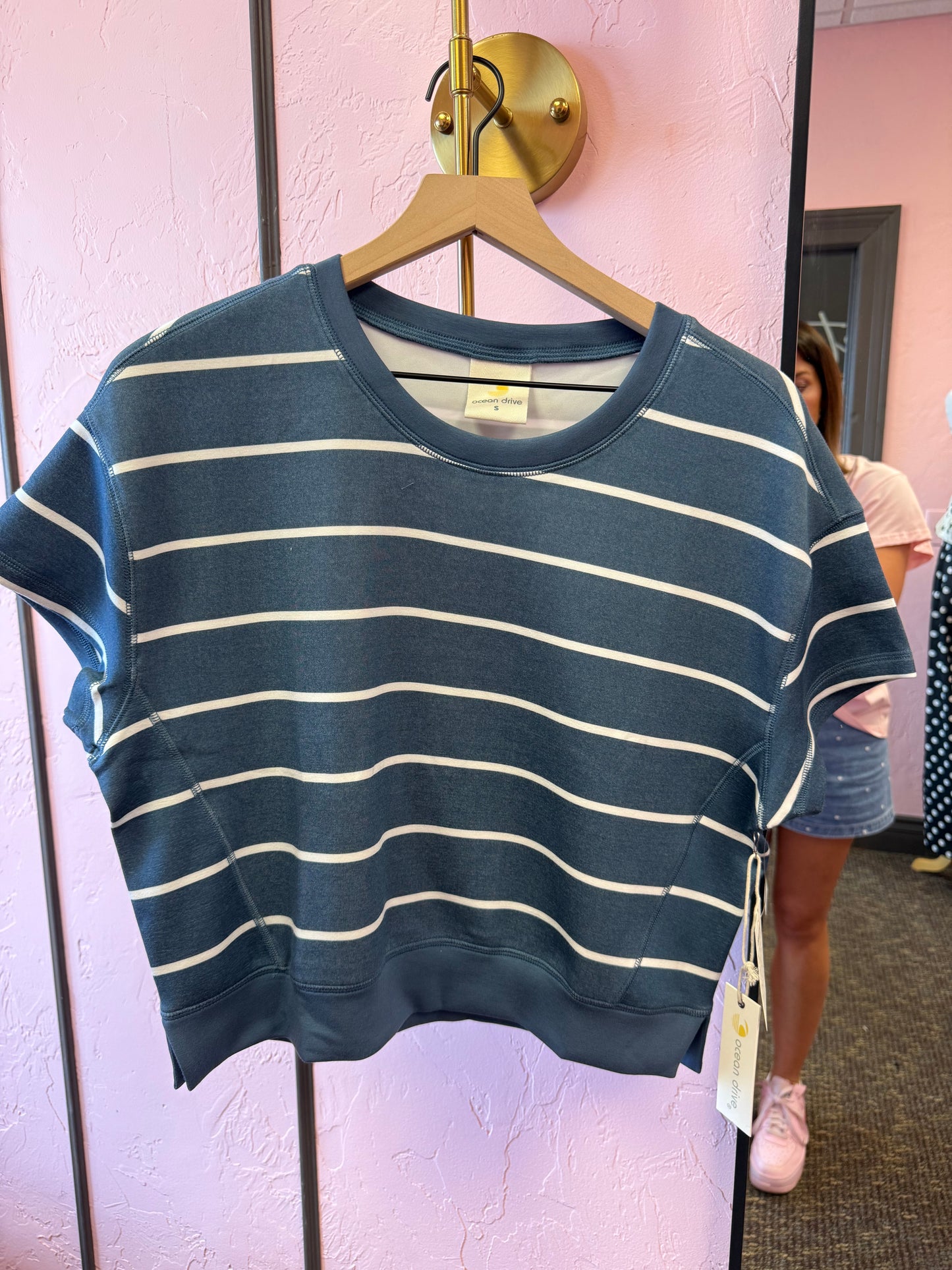Blue Jean Striped Cloud Fleece Top