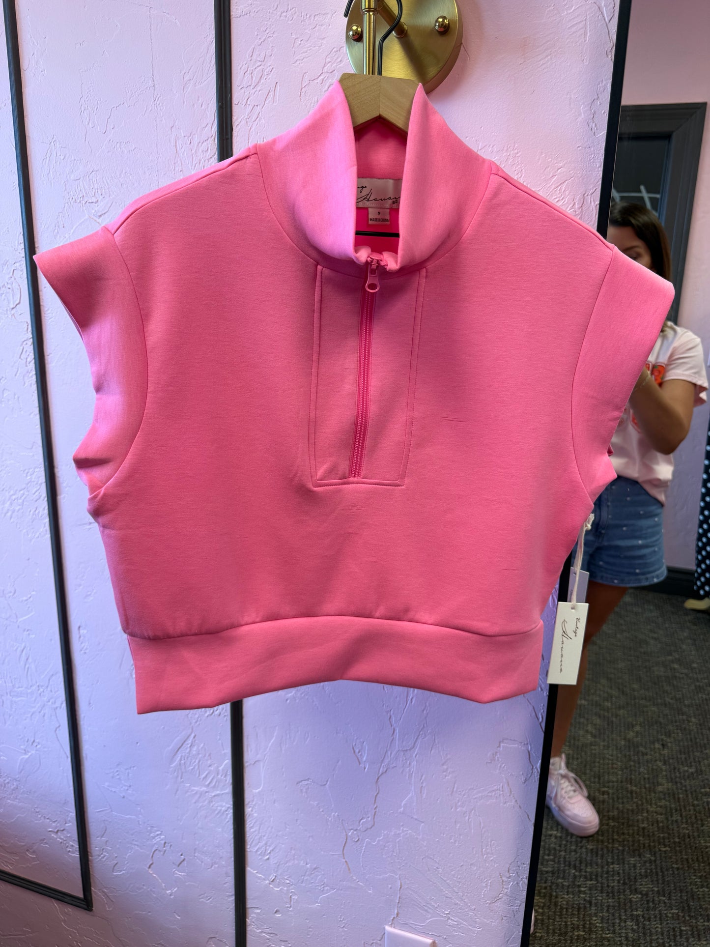 Neon Pink Cloud Fleece Short Sleeve Pullover