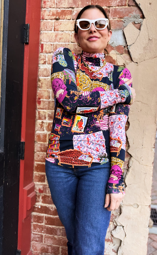 Salon Print Knit Turtleneck