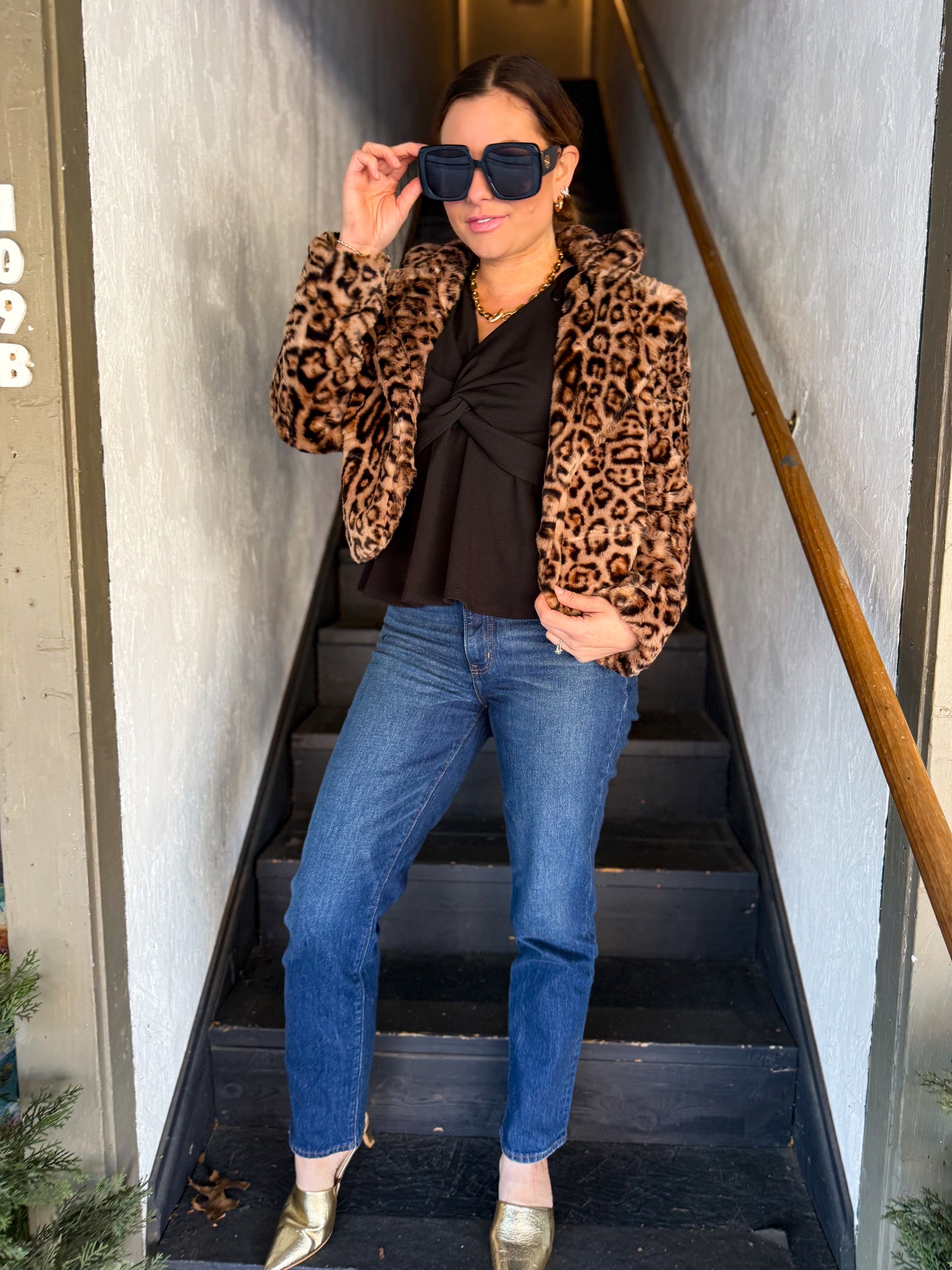Short Leopard Faux Fur Jacket