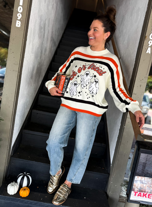 Queen of Sparkles Trick or Treat Stipe Sweater