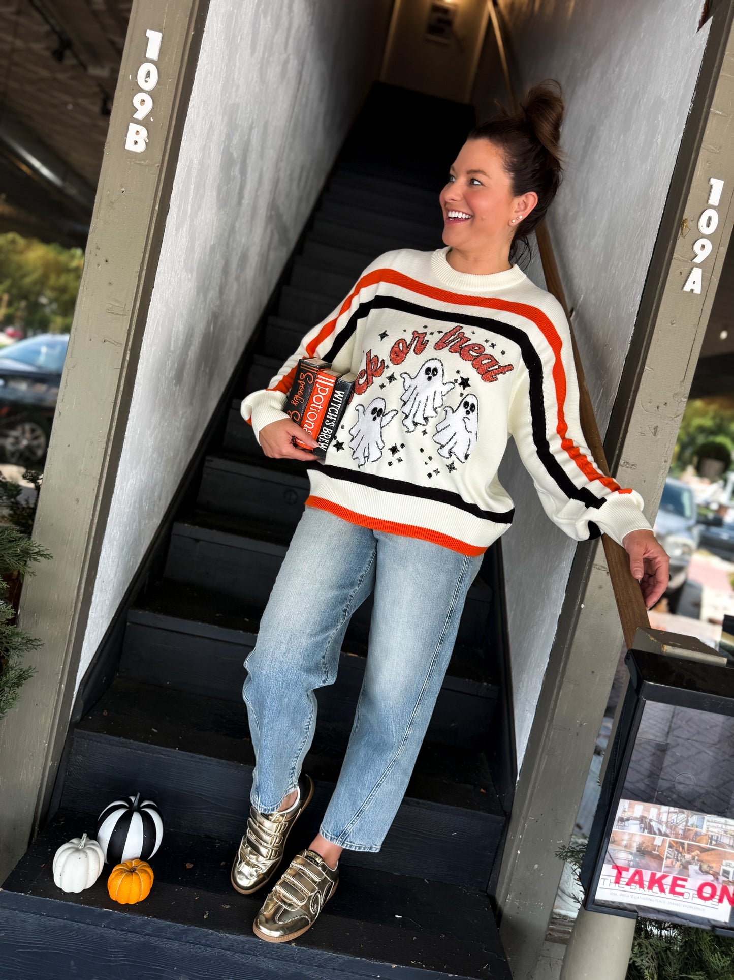 Queen of Sparkles Trick or Treat Stipe Sweater