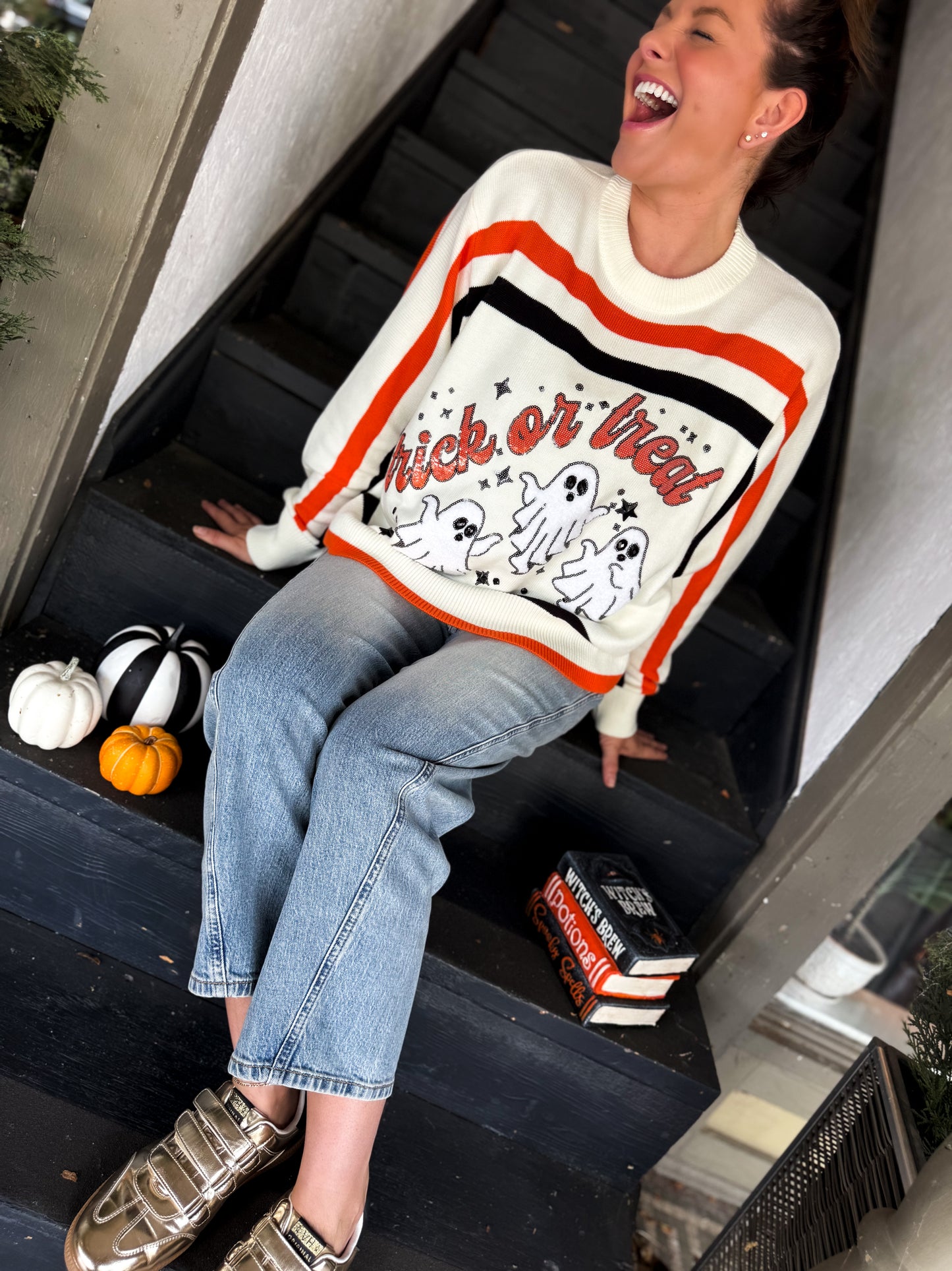 Queen of Sparkles Trick or Treat Stipe Sweater