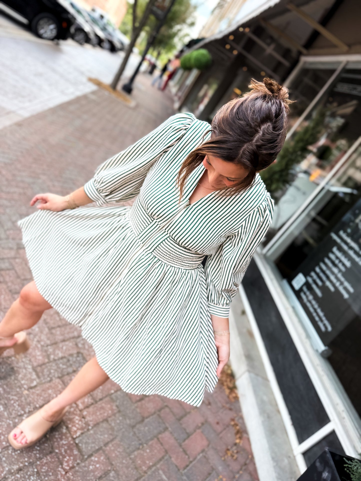 Evergreen Pinstripe Mini Dress
