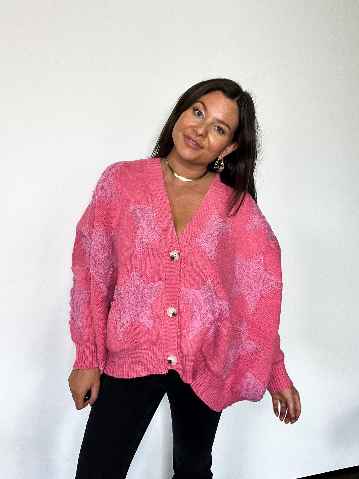 Pink Chunky Star Cardigan