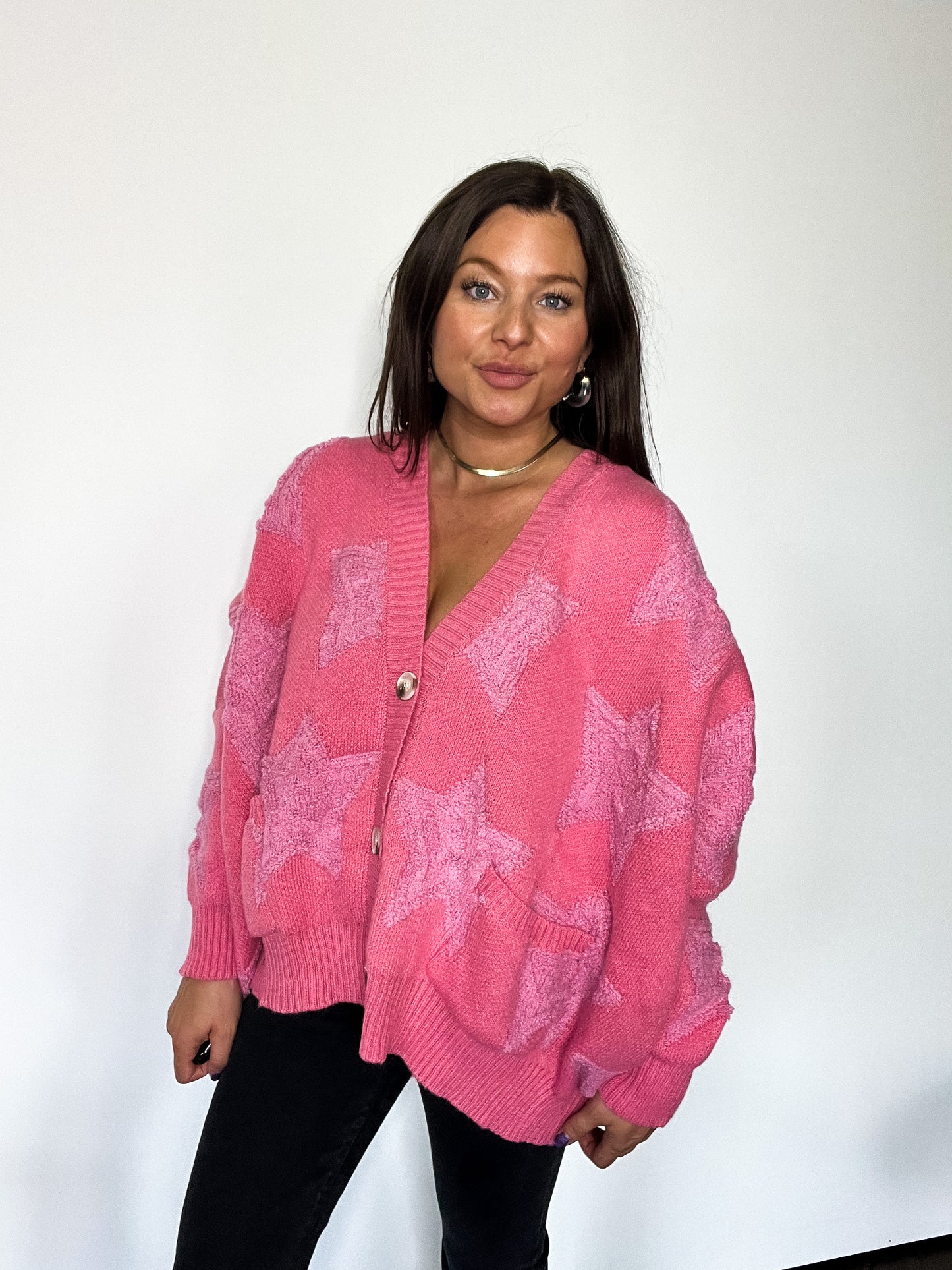 Pink Chunky Star Cardigan