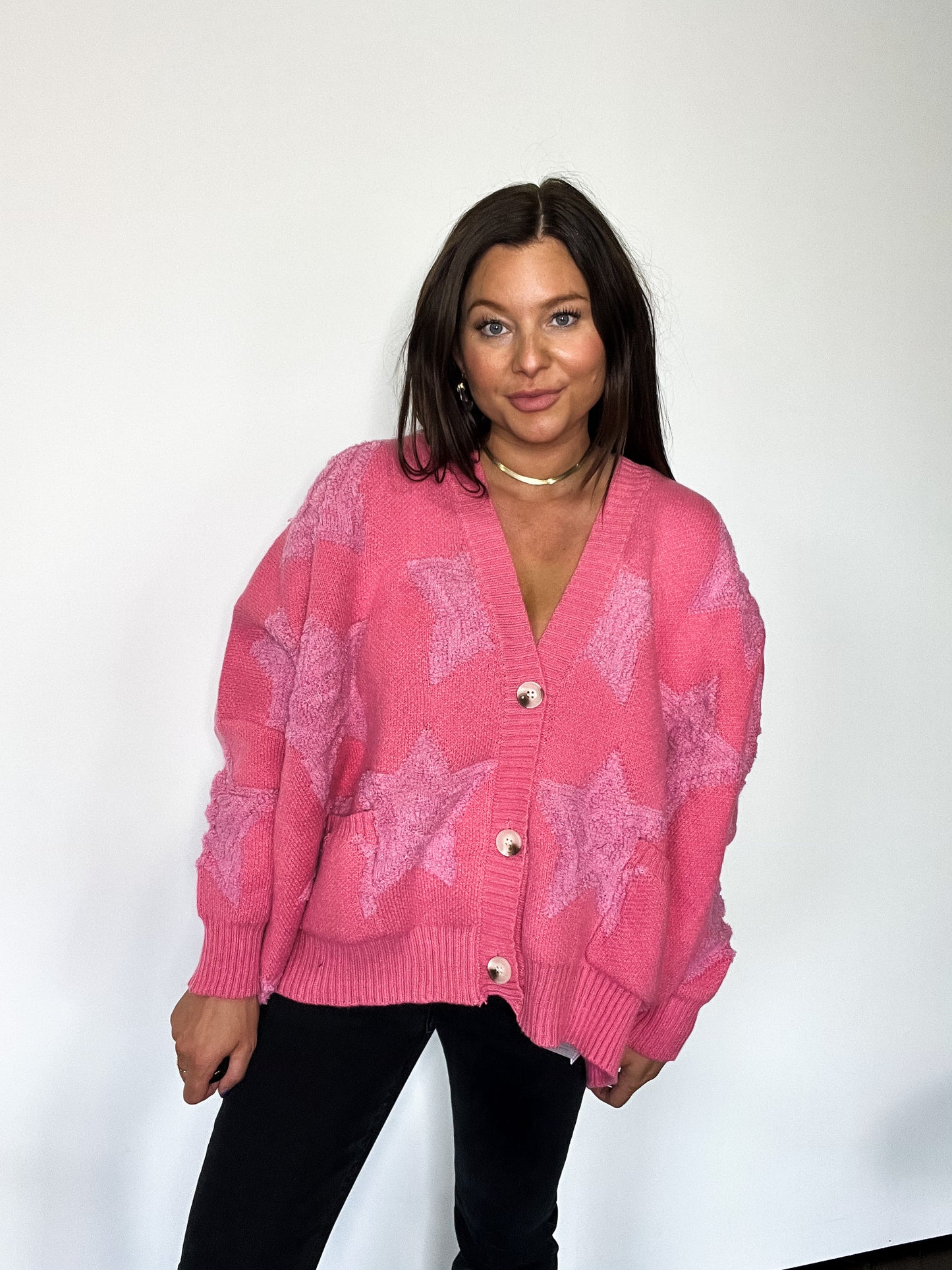 Pink Chunky Star Cardigan