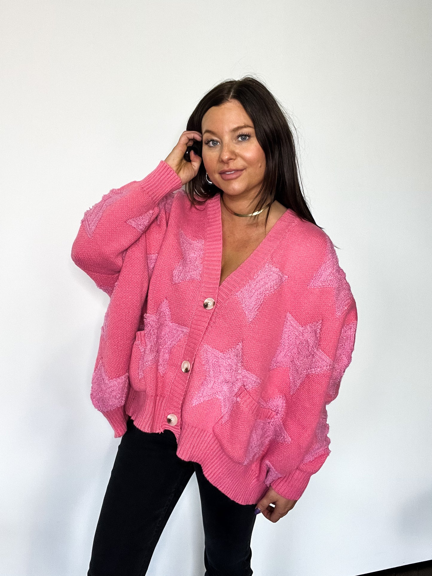 Pink Chunky Star Cardigan