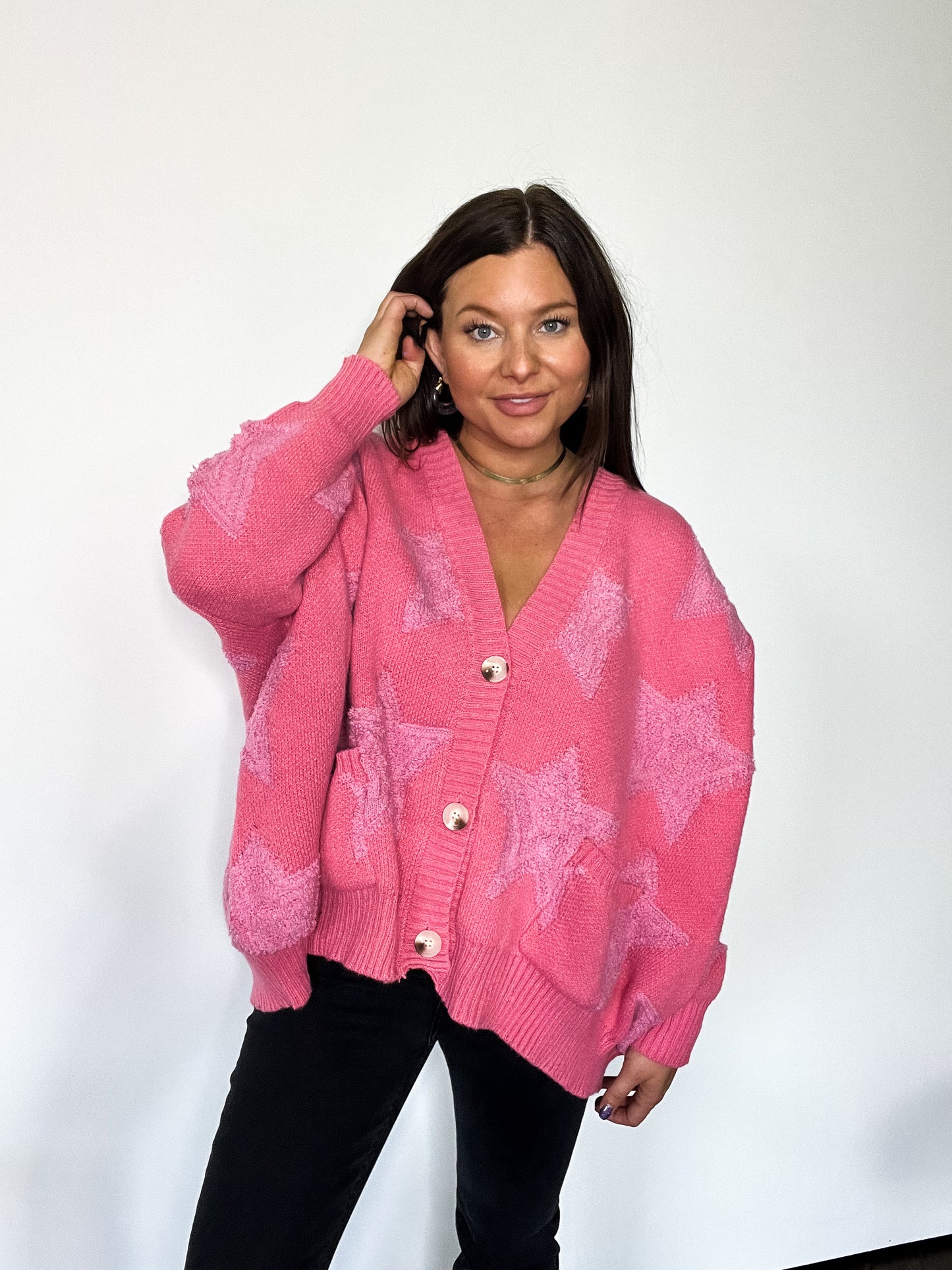 Pink Chunky Star Cardigan