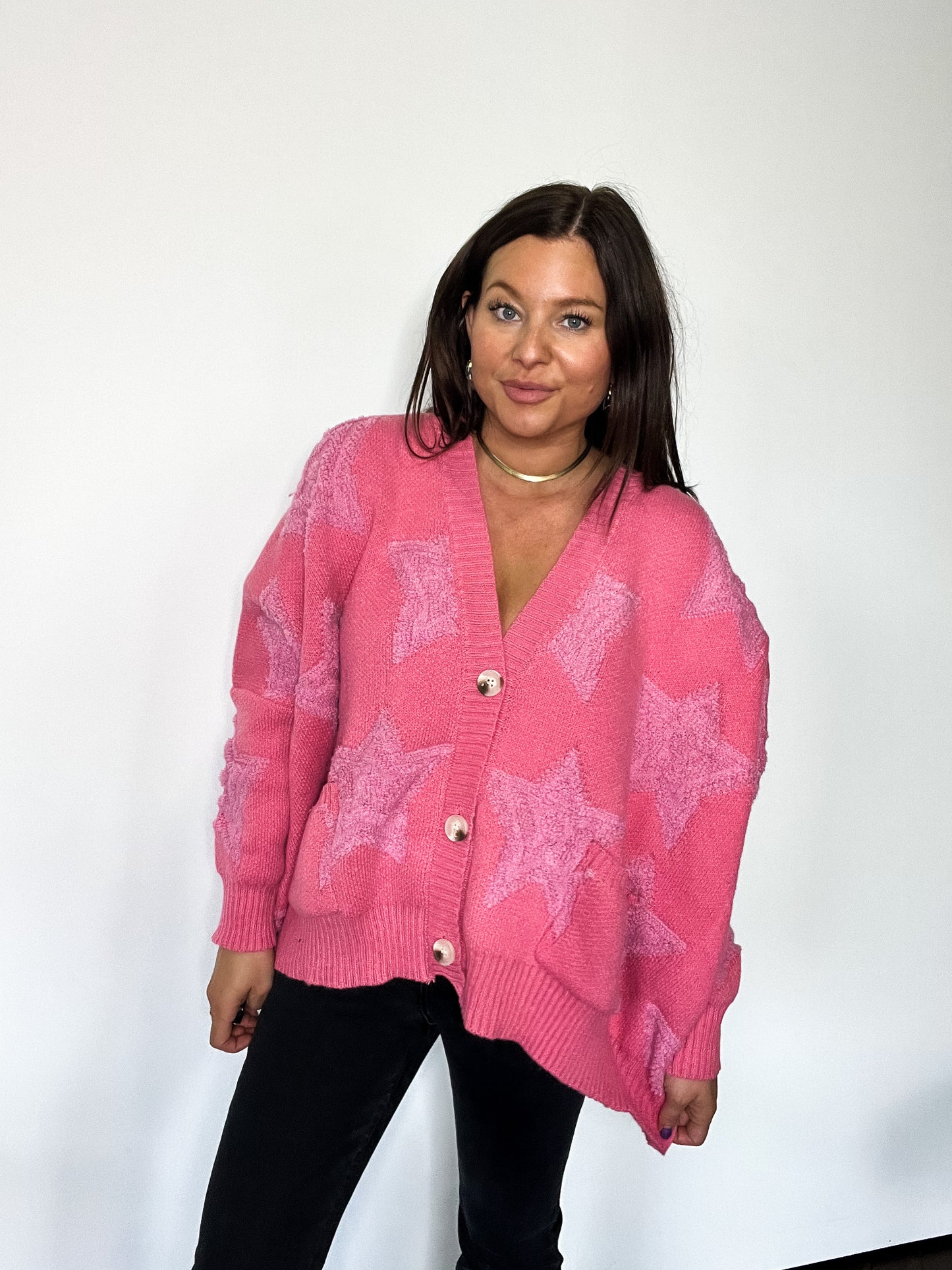 Pink Chunky Star Cardigan