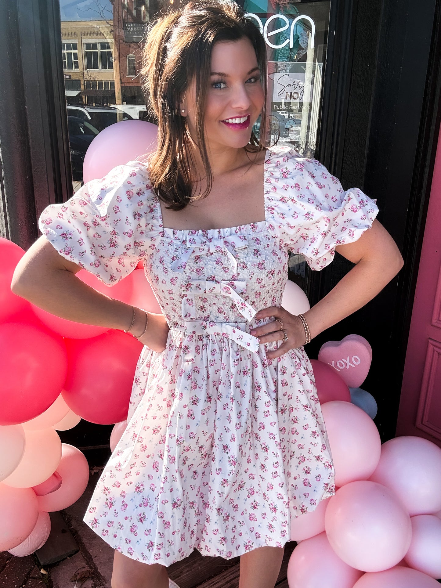 Ditsy Rose Poplin Bubble Hem Mini Dress