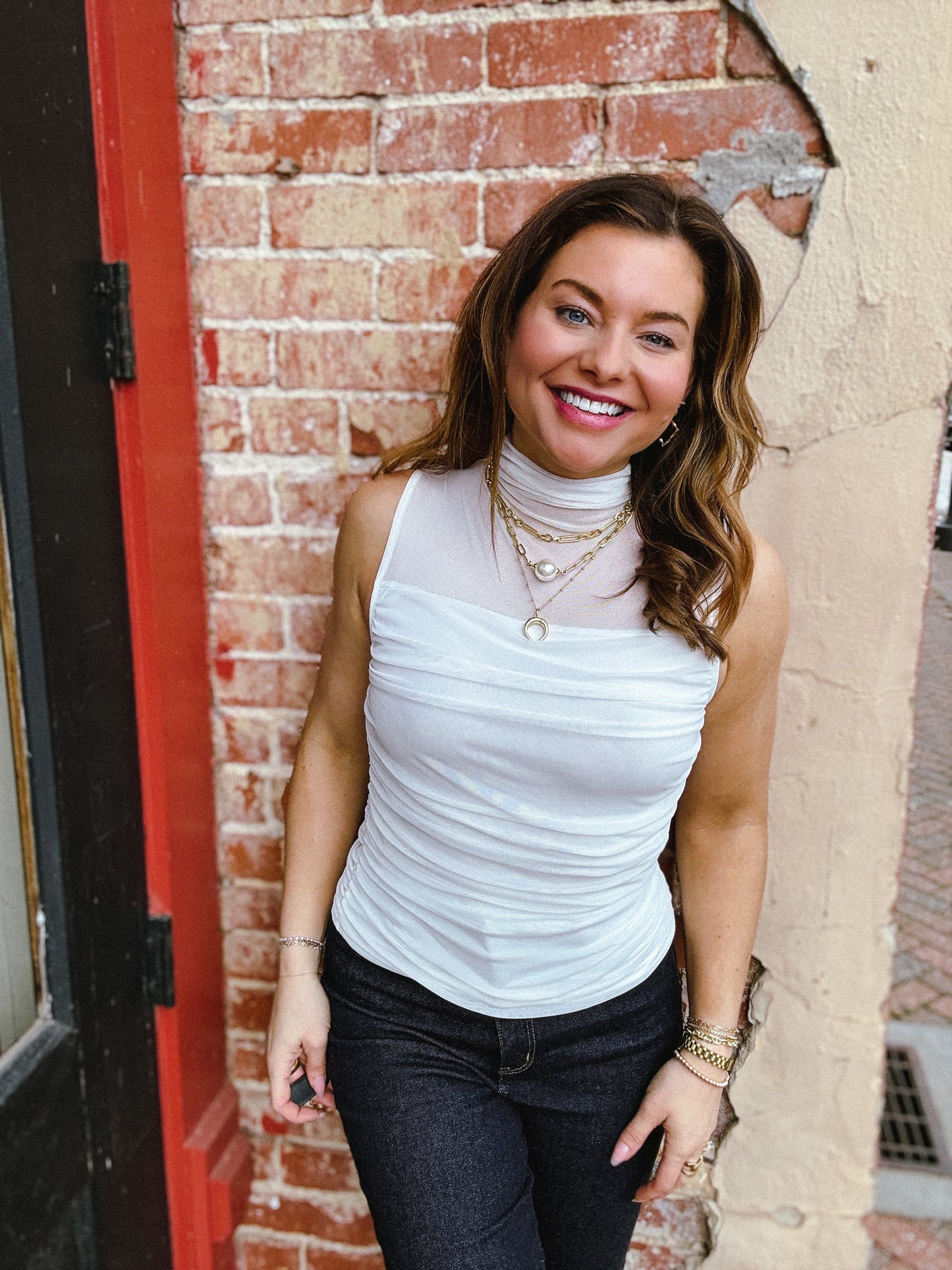 Vienna Mesh Mockneck Top