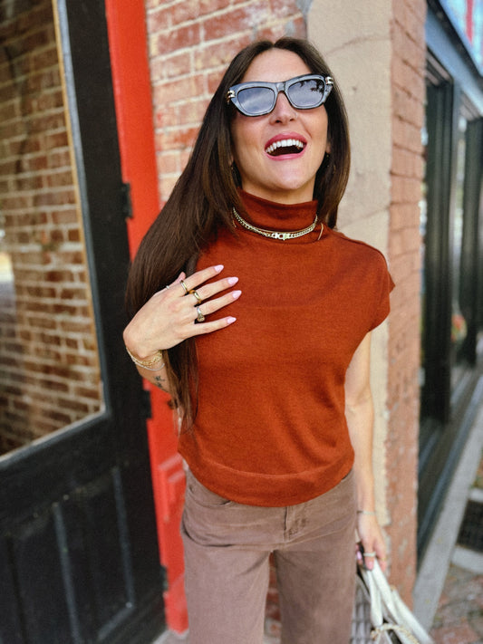 Rust Mock Neck Pullover