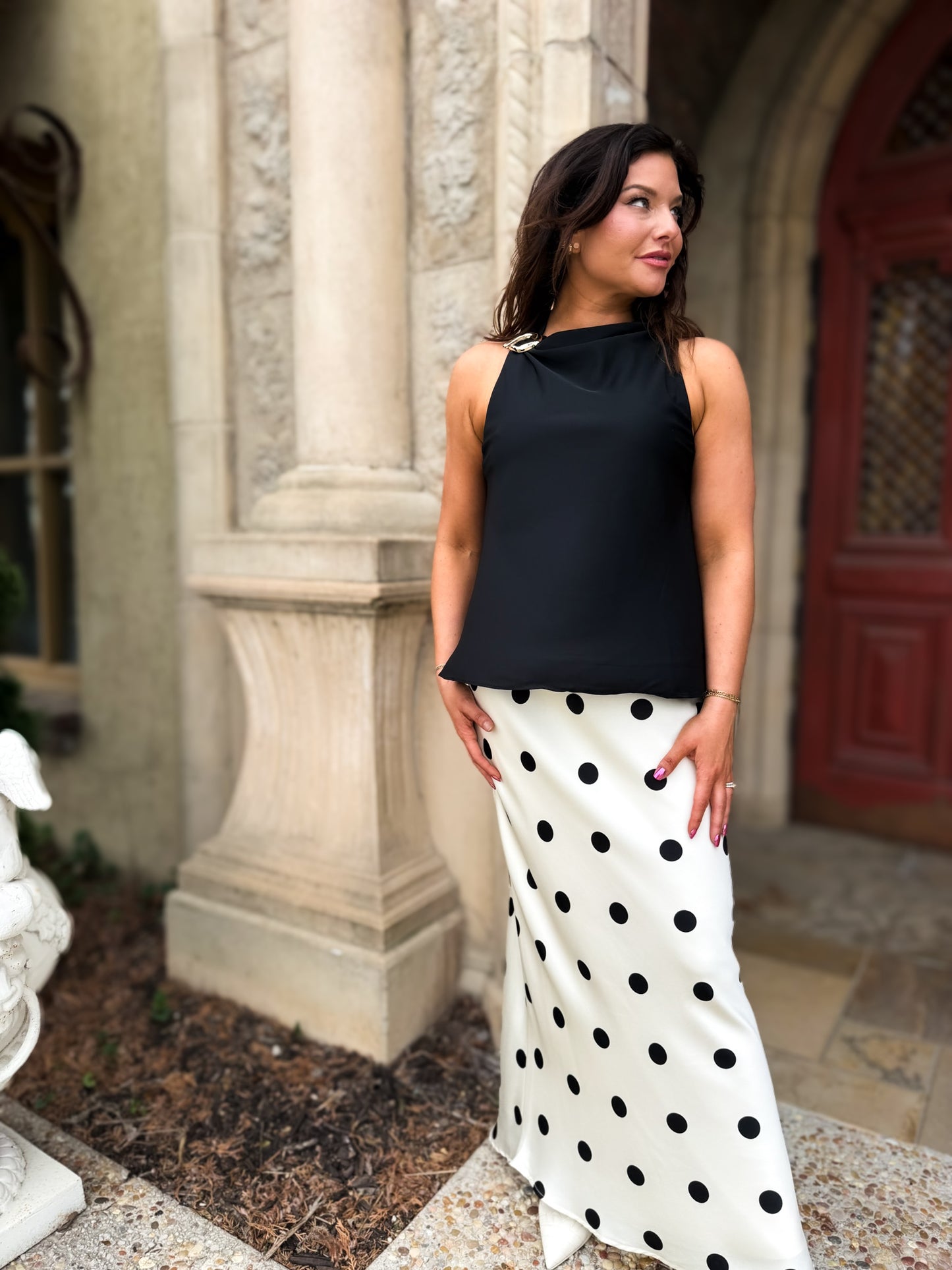 Polka Dot Satin Maxi Skirt