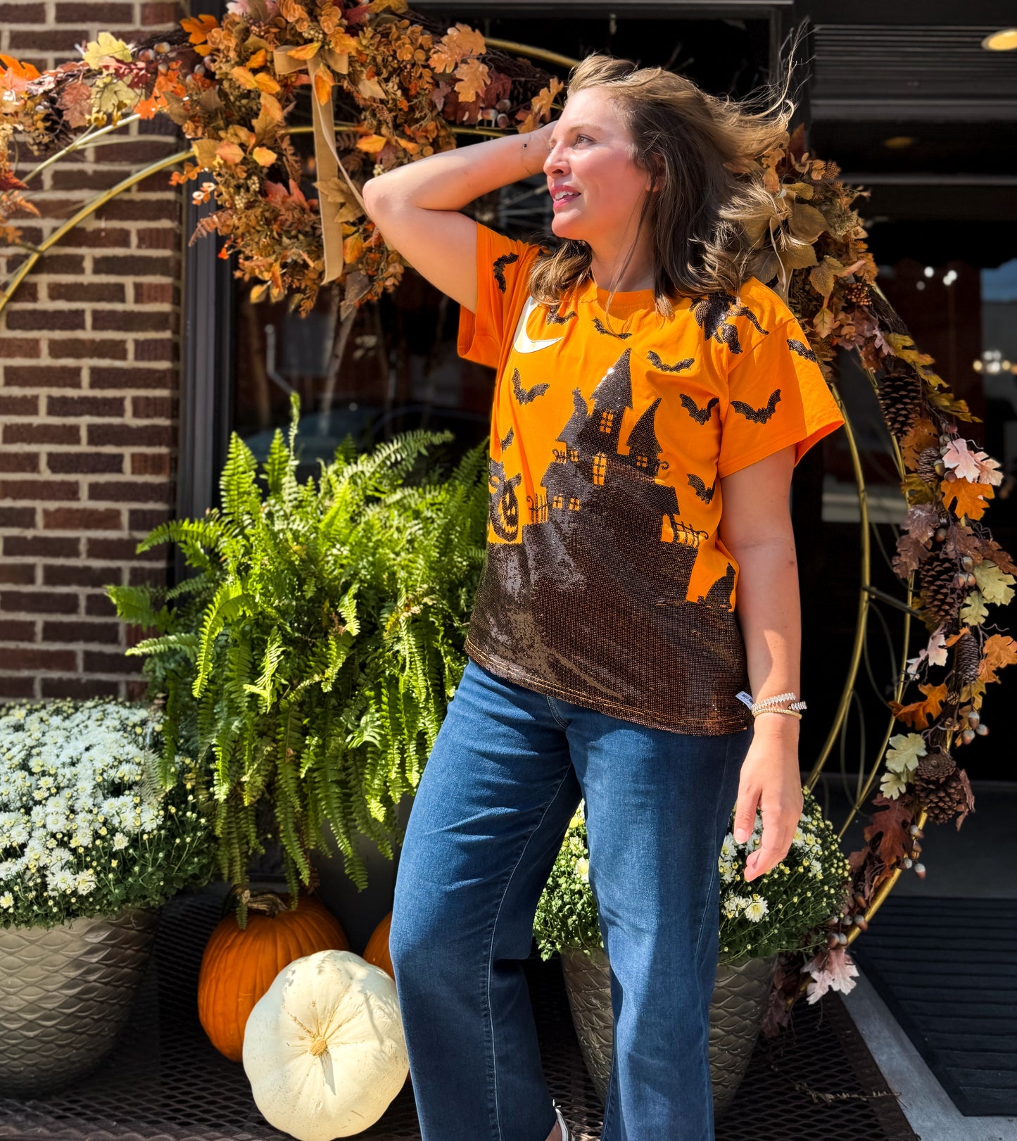 Queen of Sparkles Orange & Black Halloween House Tee