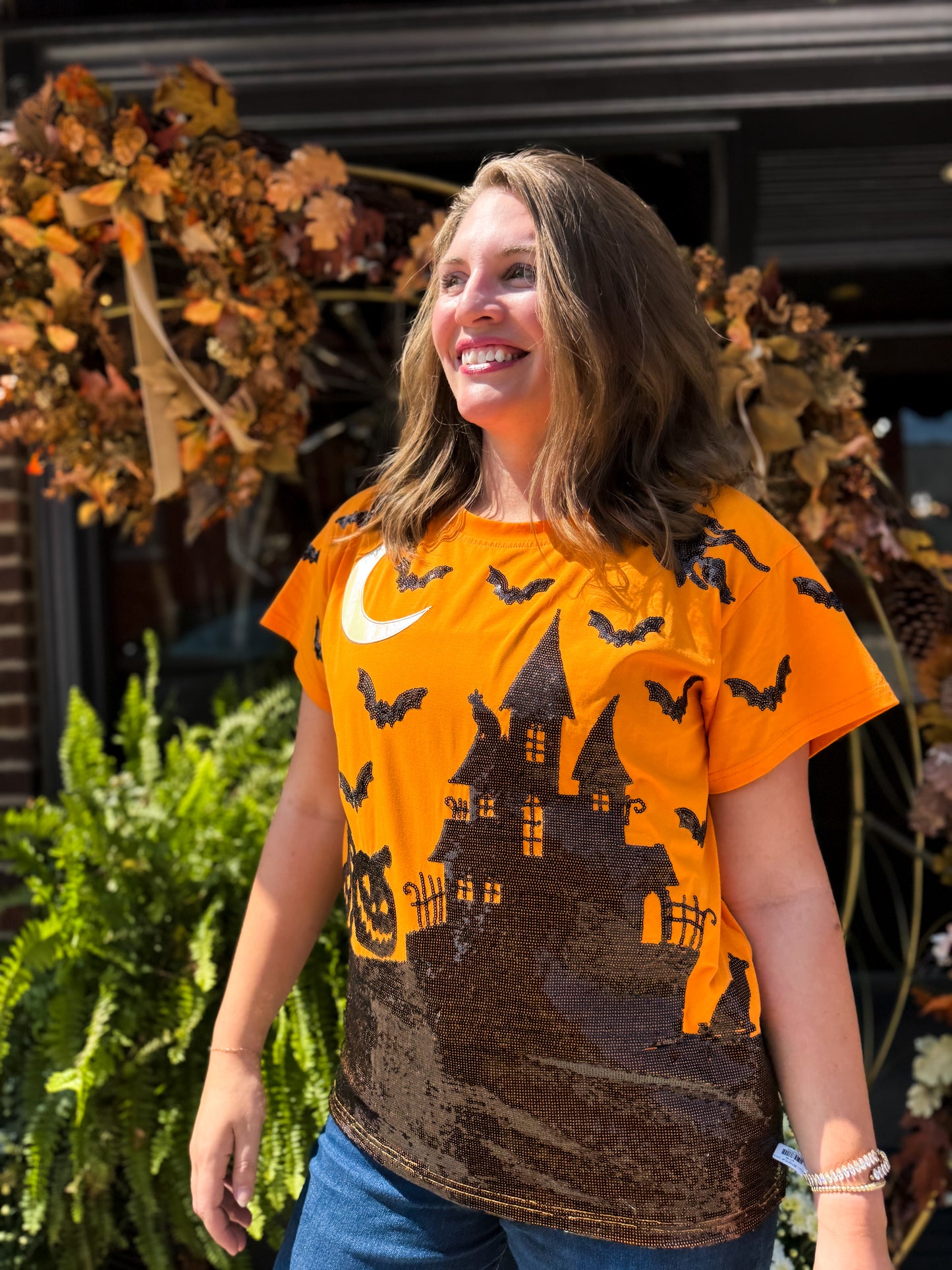 Queen of Sparkles Orange & Black Halloween House Tee