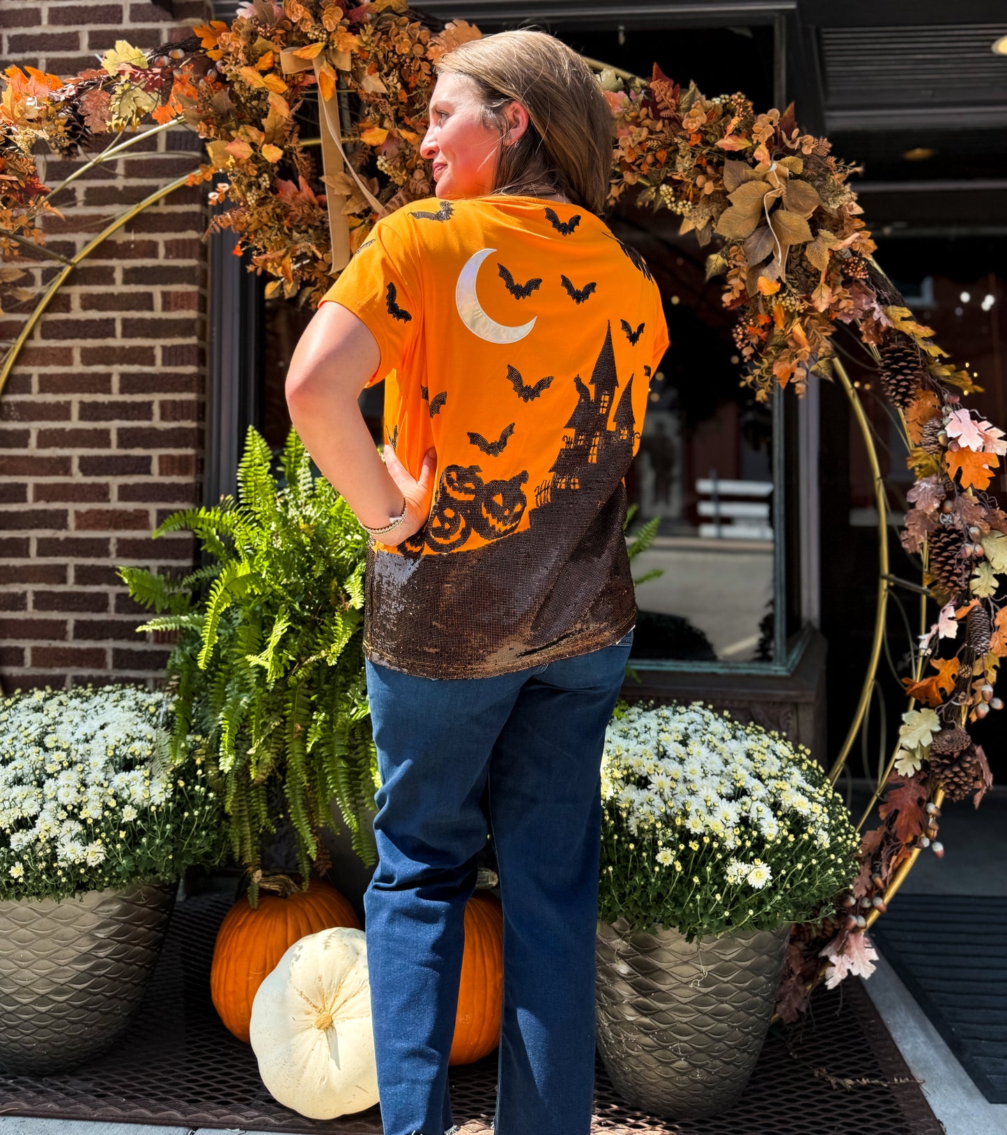 Queen of Sparkles Orange & Black Halloween House Tee