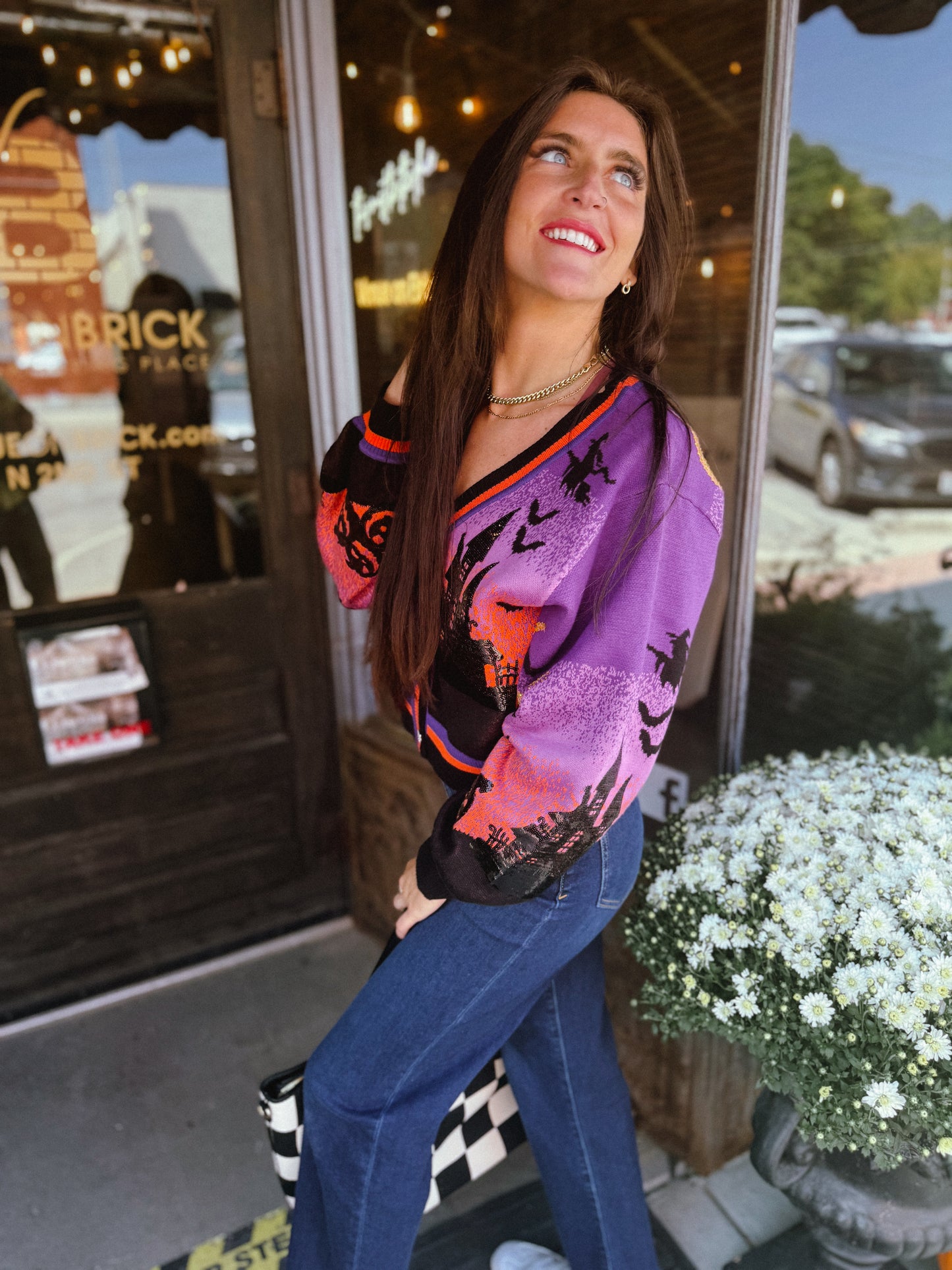 Queen of Sparkles Purple Halloween Scene Cardigan
