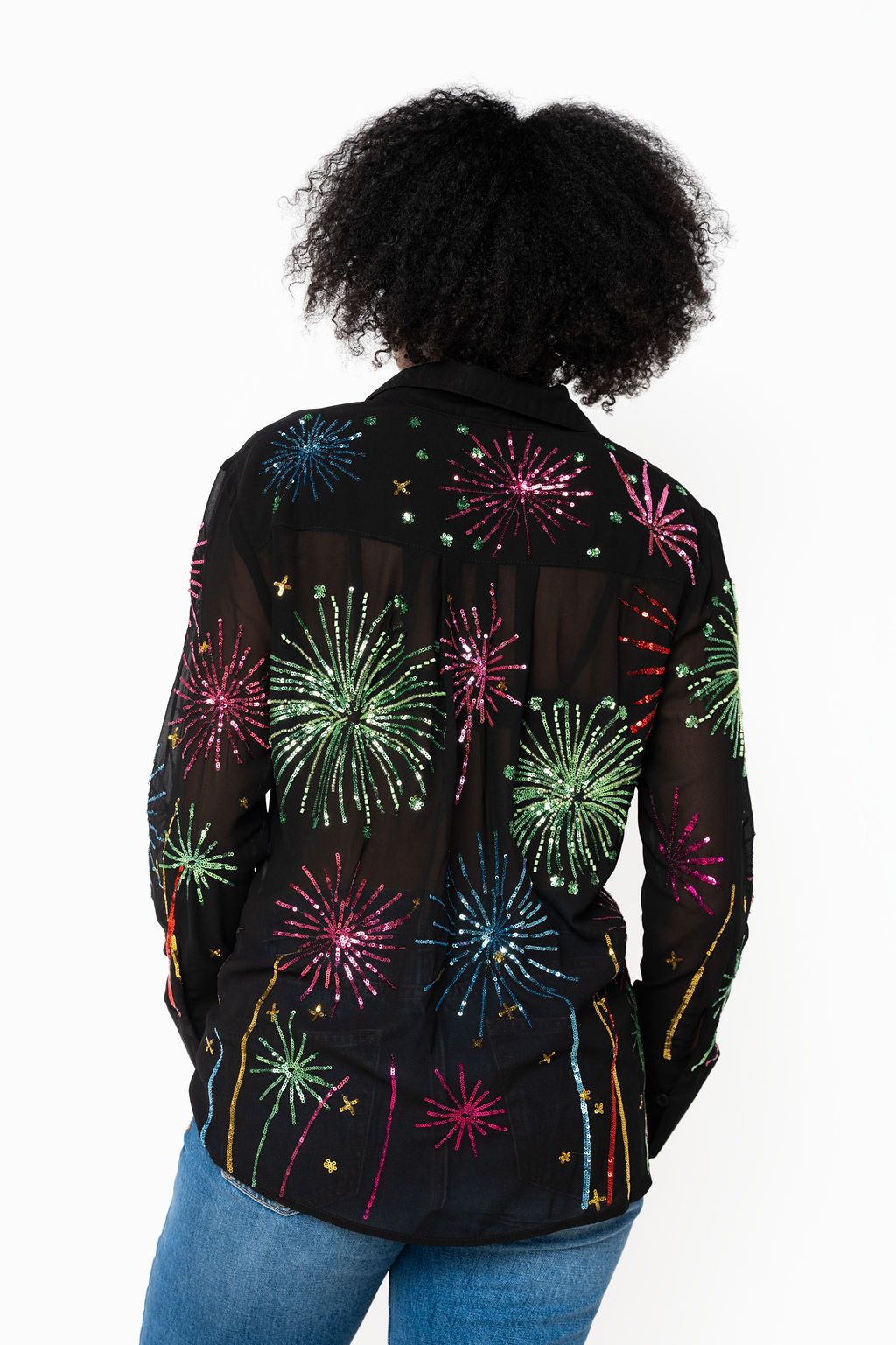 Black Multi Firework Button Up Top